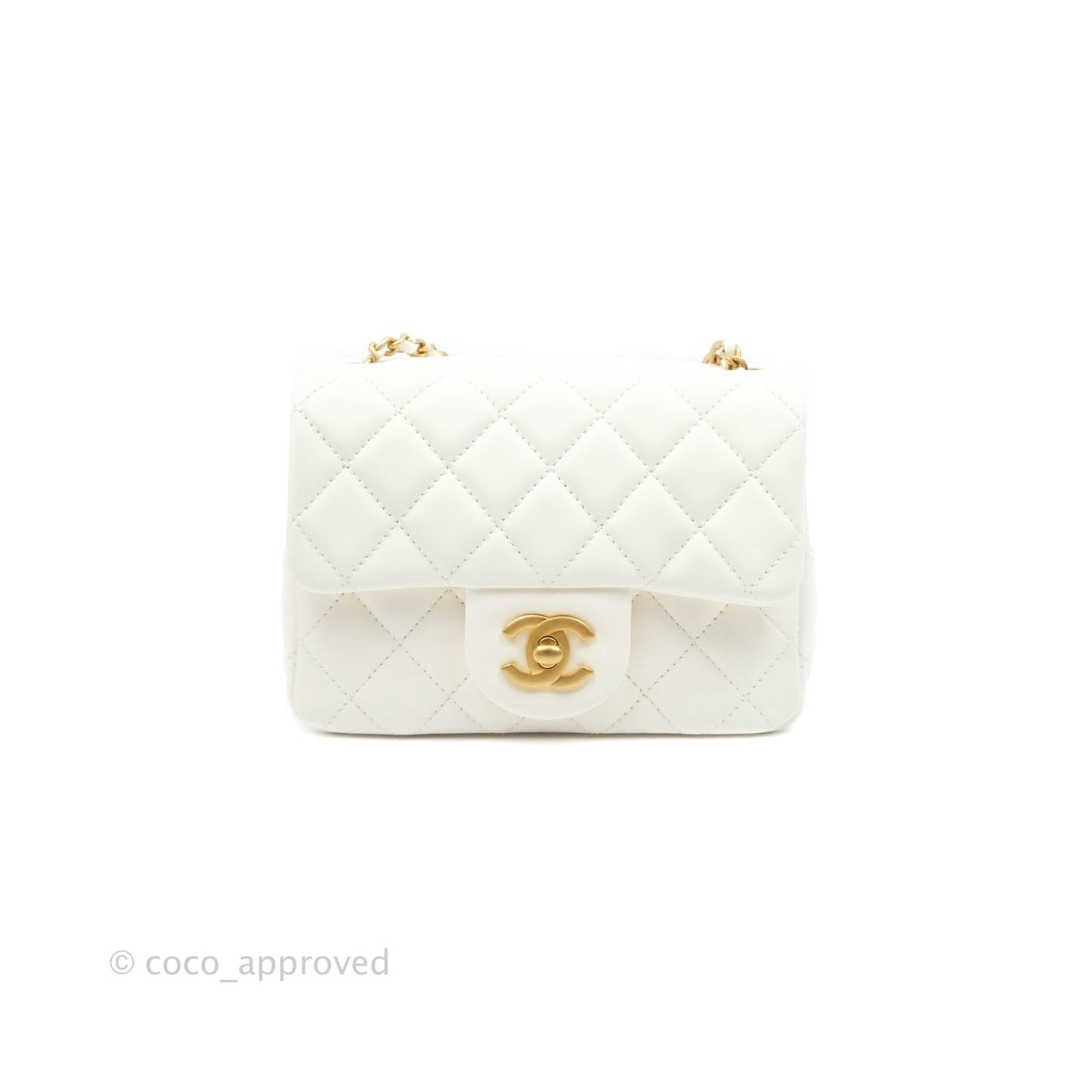 Chanel Mini Square Pearl Crush Quilted White Lambskin Gold Hardware