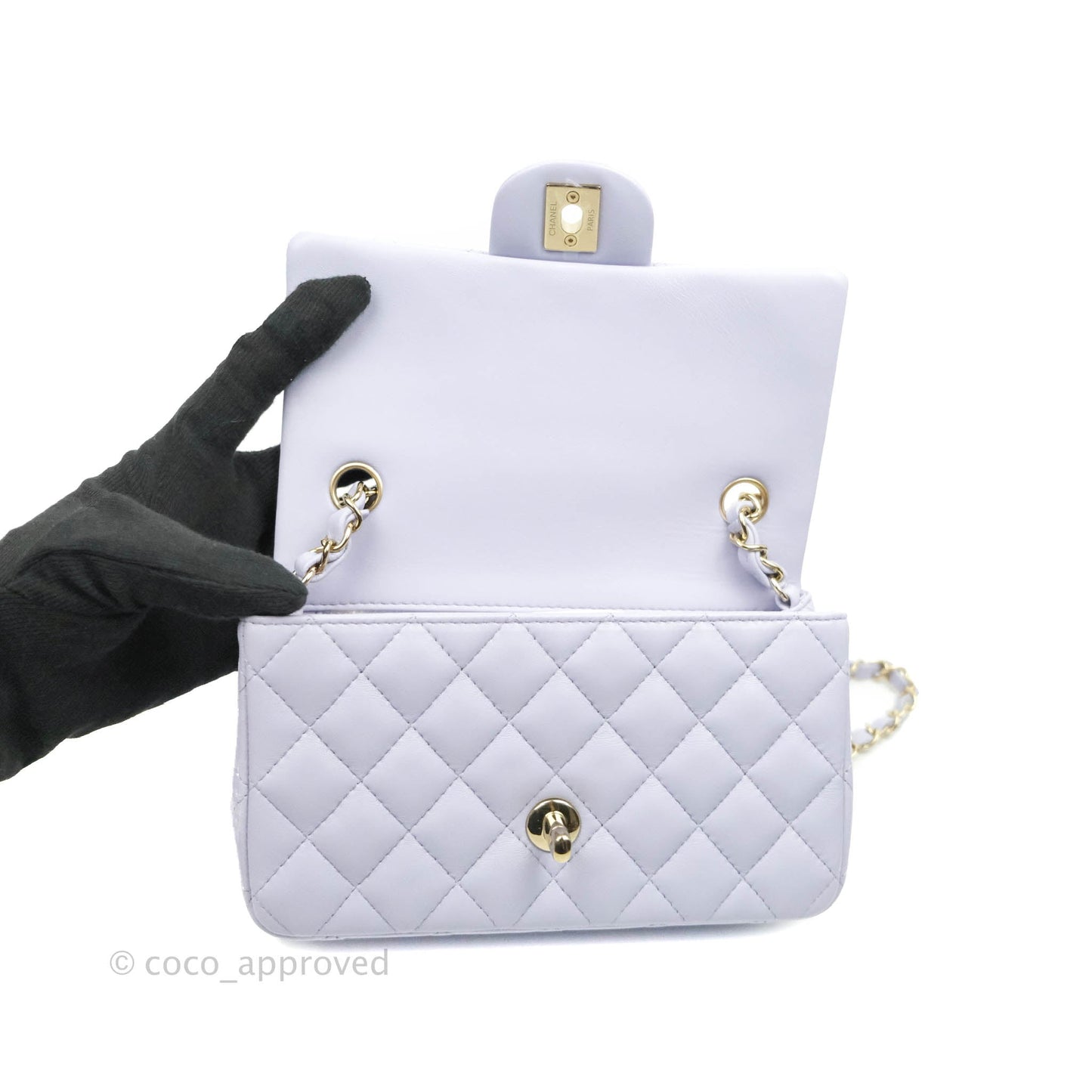 Chanel Quilted Mini Rectangular Lilac Lambskin Gold Hardware 21K