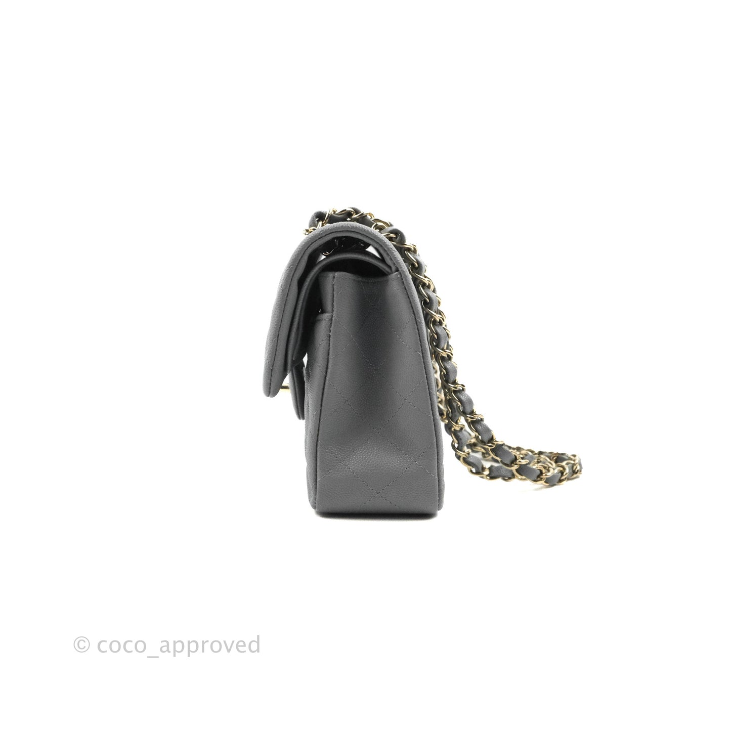 Chanel Small Classic Quilted Flap Grey Caviar Gold Hardware 20C