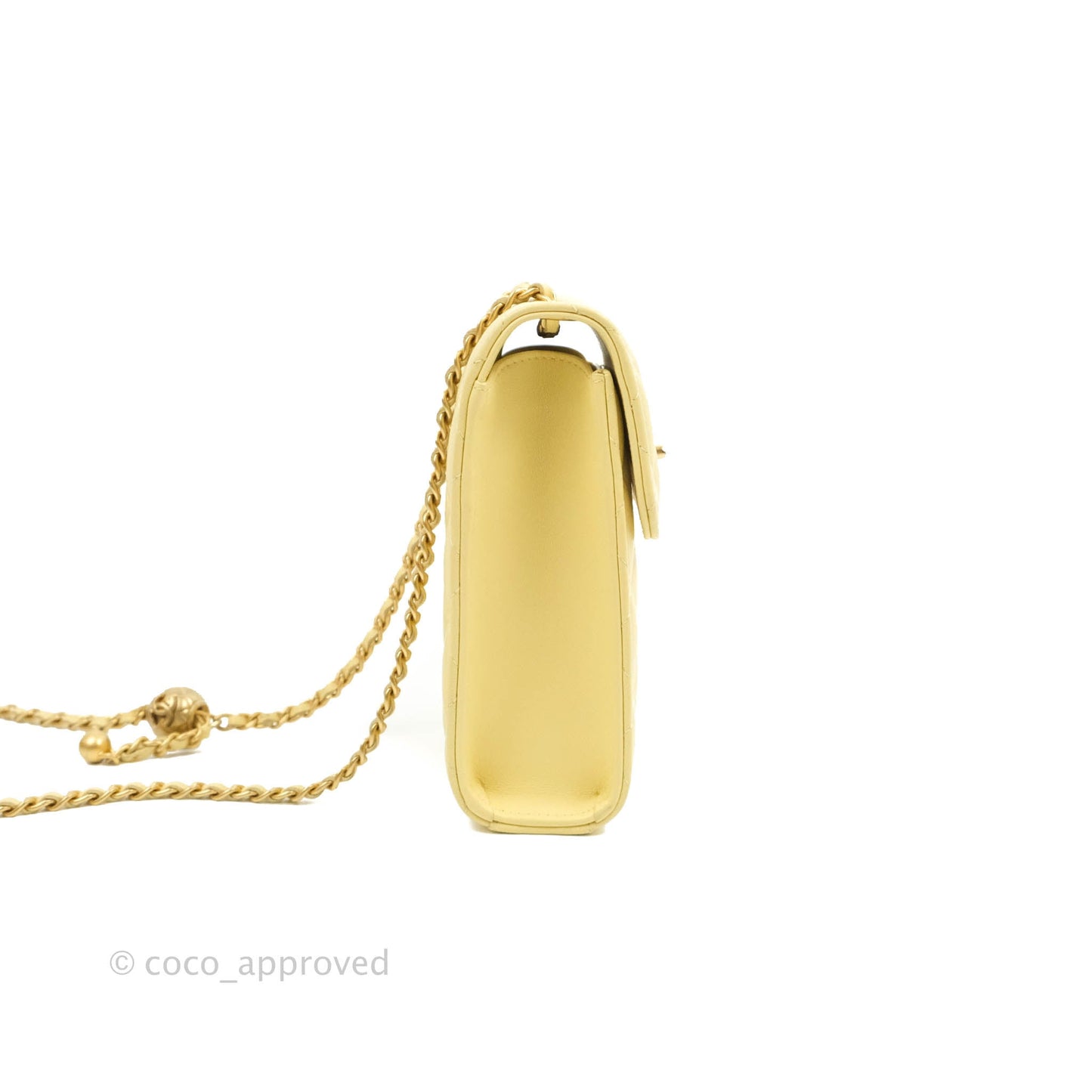 Chanel Quilted Pearl Crush Phone Holder With Chain Yellow Lambskin