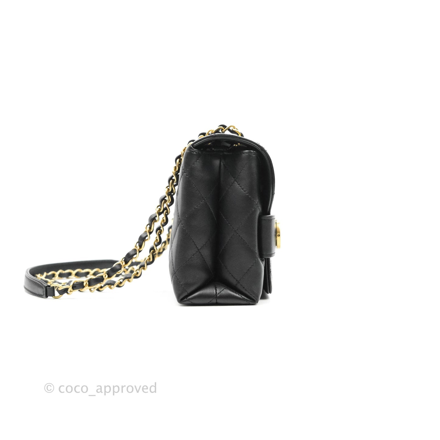 Chanel Logo Enchained Flap Bag Black Calfskin Gold Hardware
