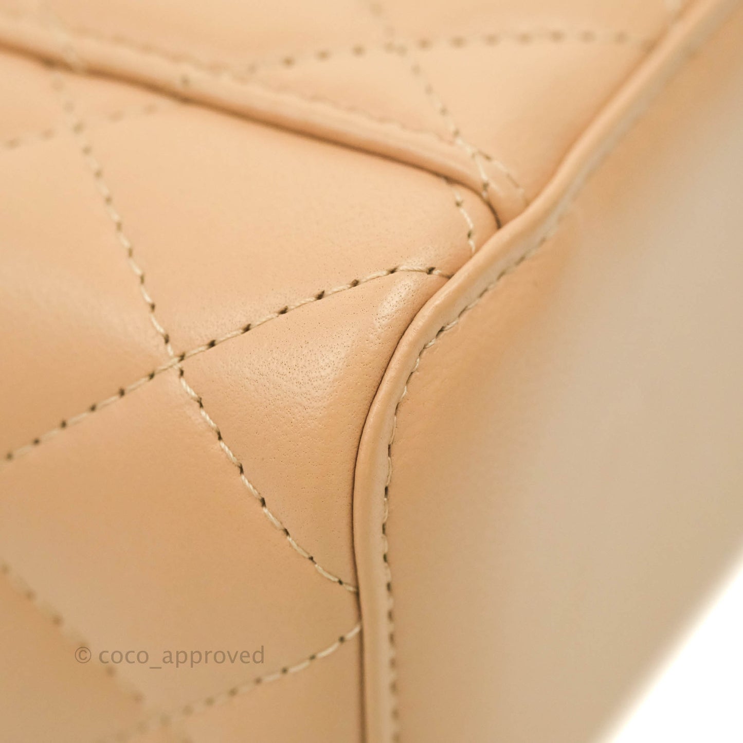 Chanel Mini Top Handle Vanity With Chain Beige Lambskin Aged Gold Hardware