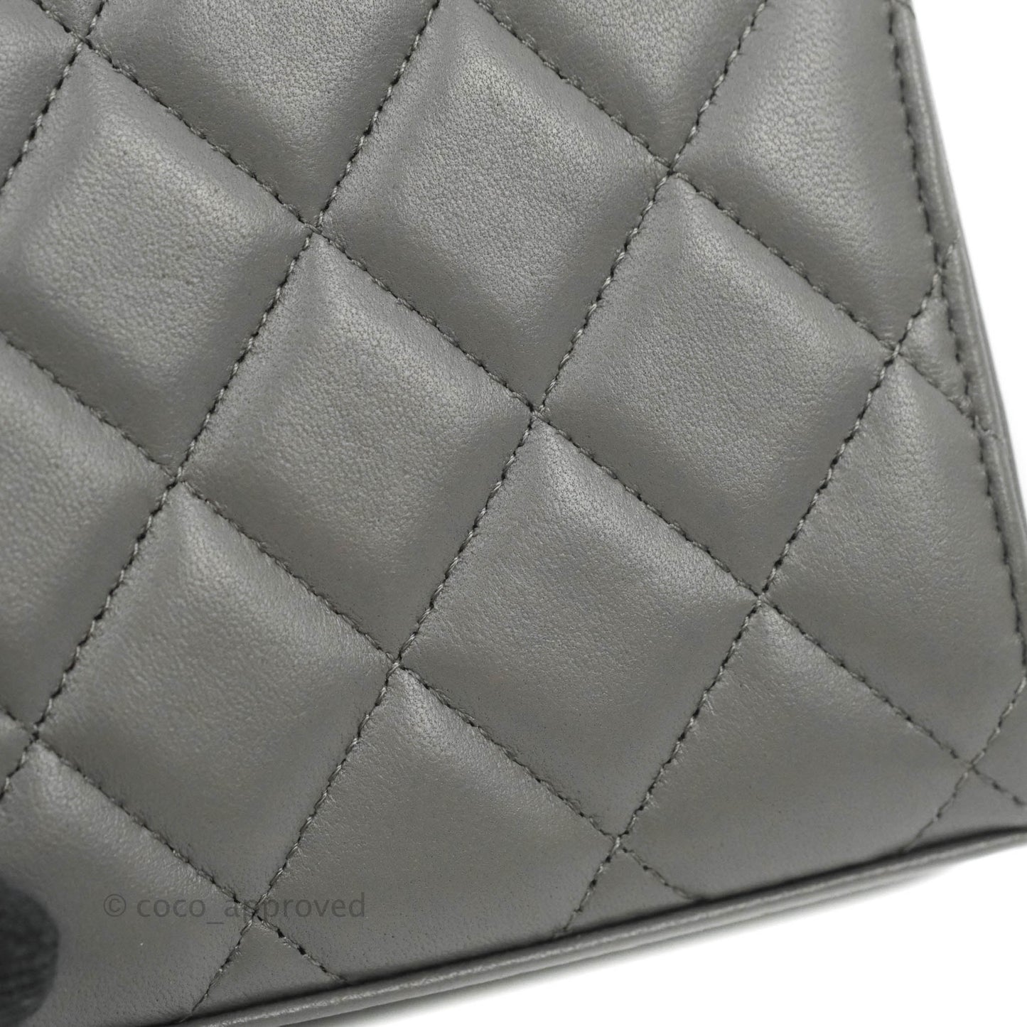Chanel Mini Handle Clutch With Chain Grey Lambskin Gold Hardware