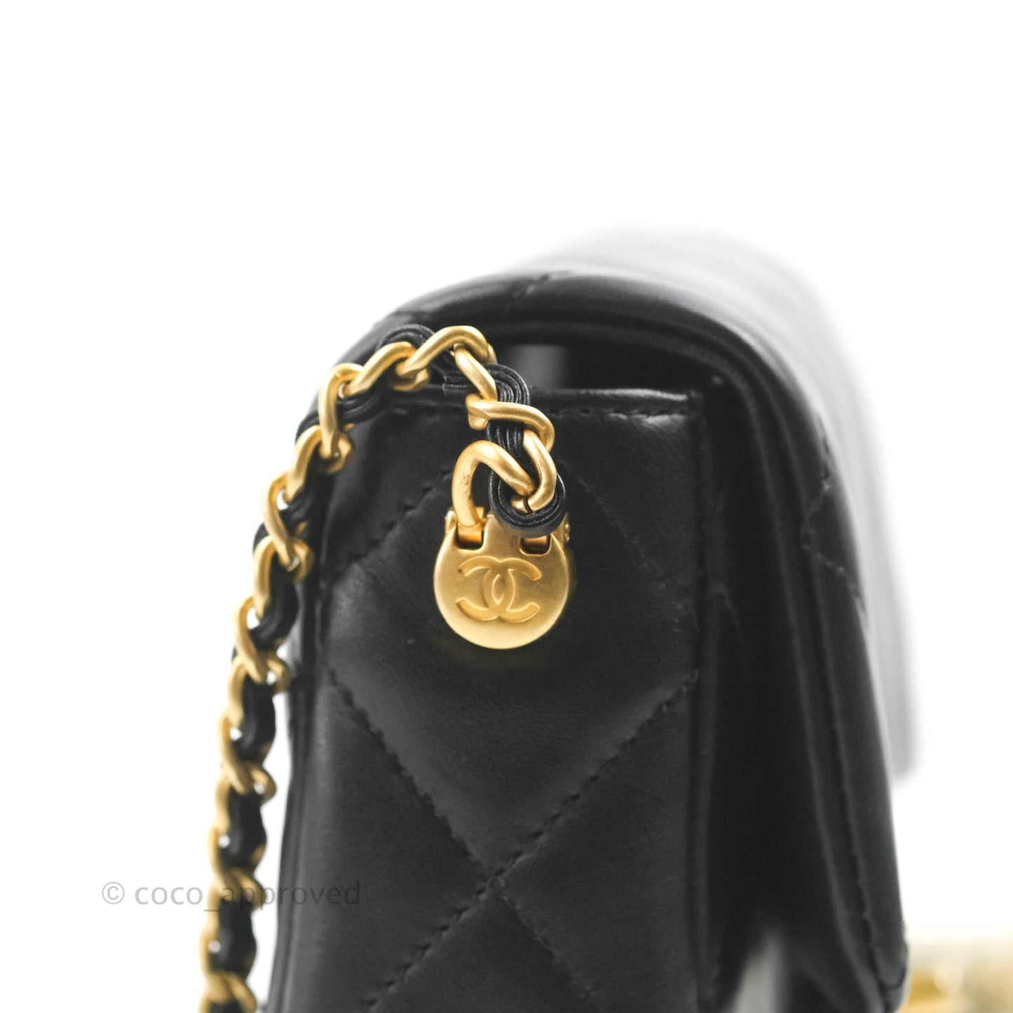 Chanel Quilted My Perfect Mini With Pearl Black Lambskin Gold Hardware