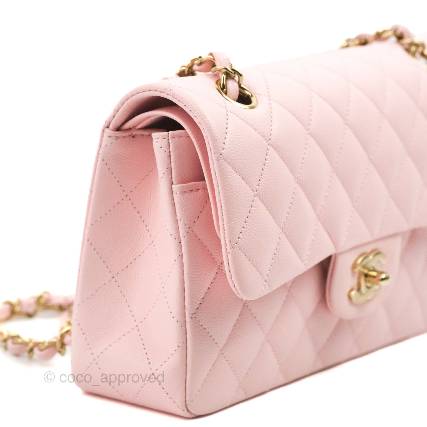 Chanel Small S/M Classic Quilted Flap Pink Caviar Gold Hardware 22S