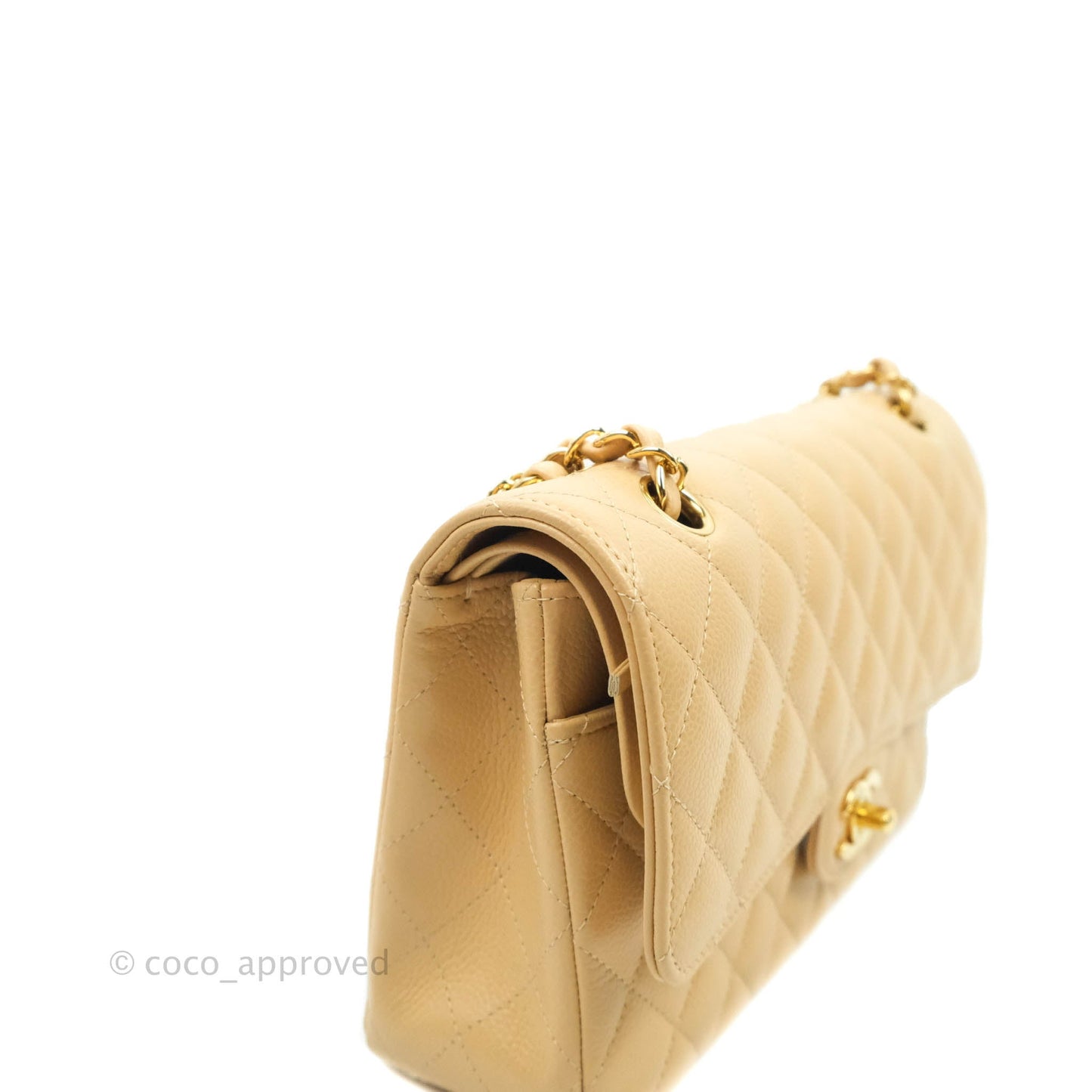 Chanel Quilted Classic M/L Medium Flap Beige Caviar Gold Hardware