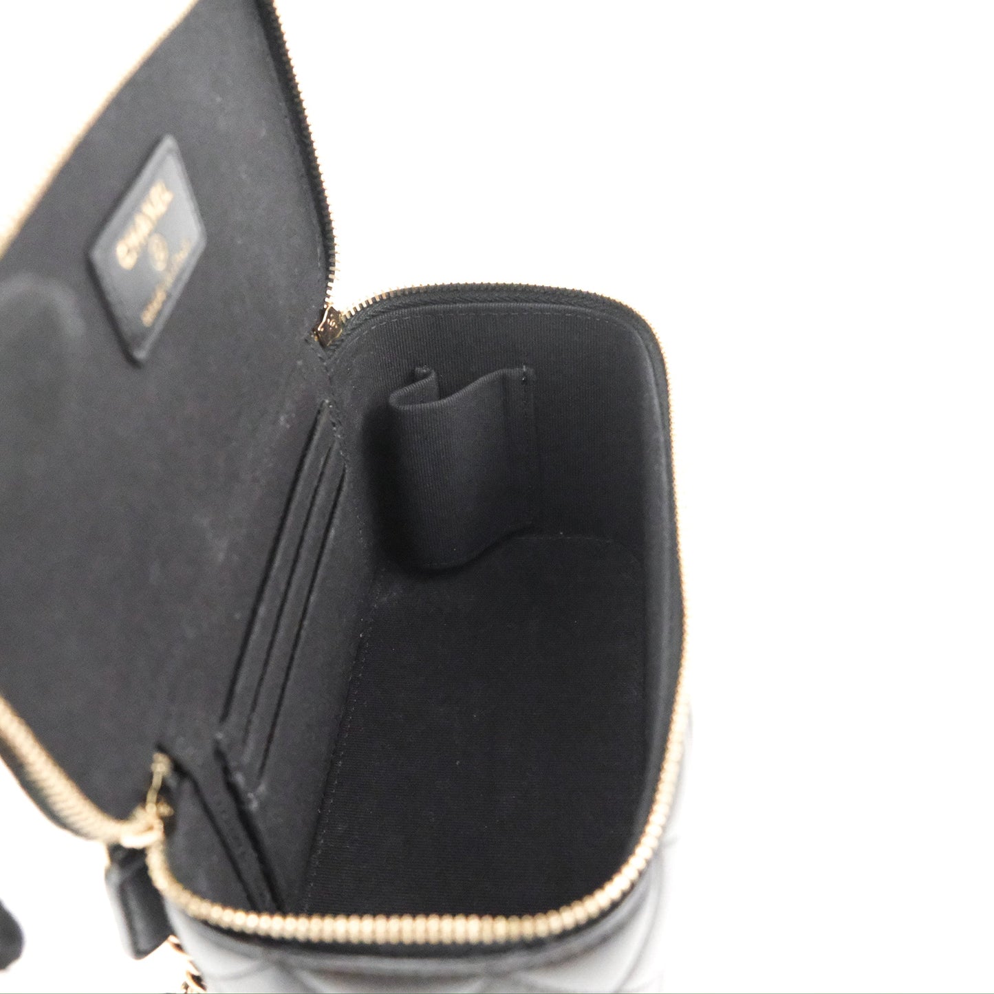 Chanel Vanity Rectangular Top Handle Black Lambskin Gold Hardware