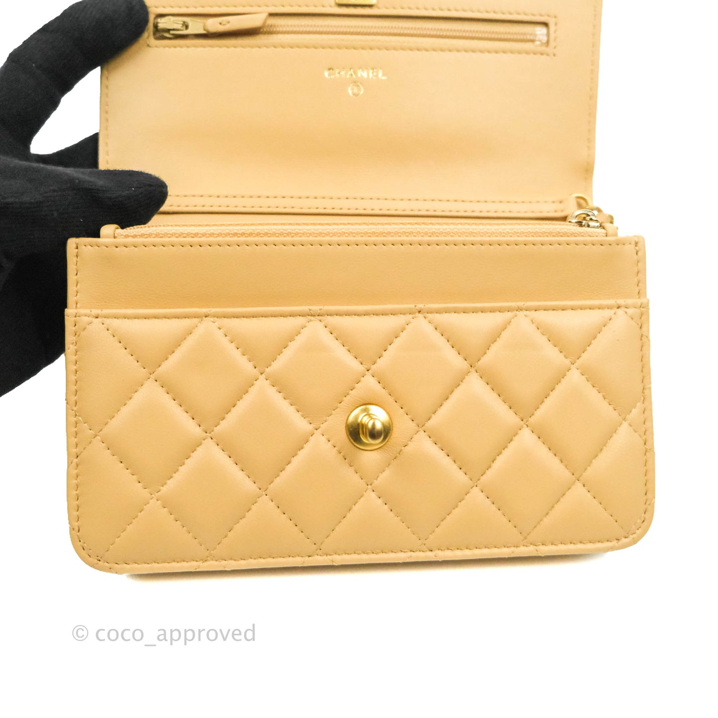 Chanel Quilted Pearl Crush Wallet on Chain WOC Beige Lambskin Aged Gold Hardware
