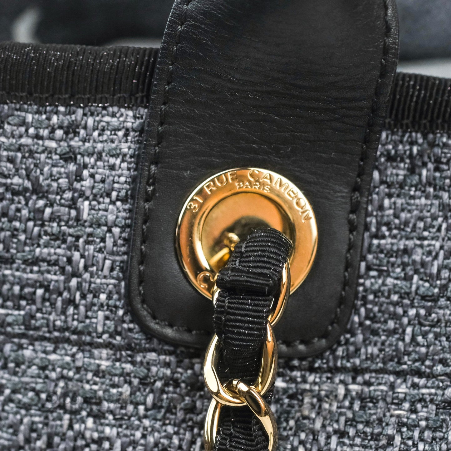 Chanel Large Deauville Charcoal Grey Canvas Gold Hardware