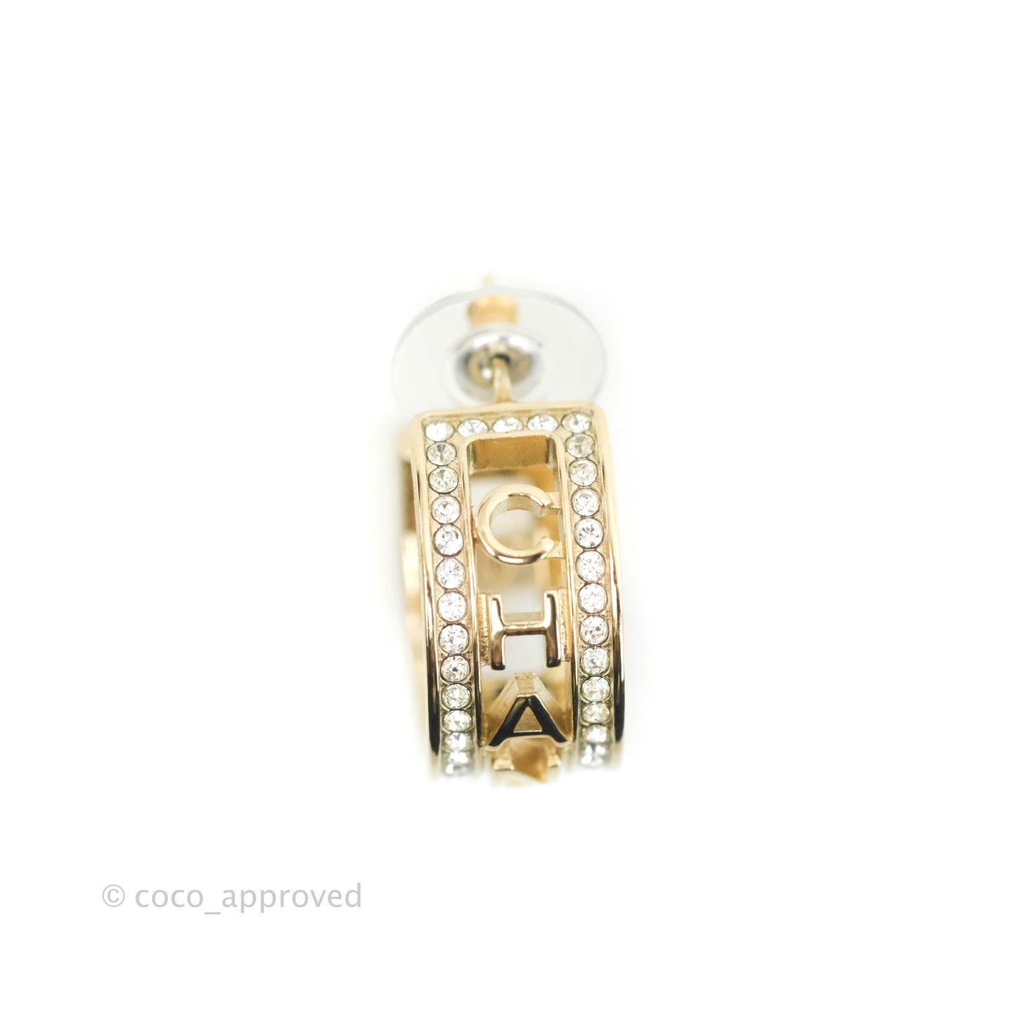 Chanel Crystal Hoop Earrings Gold Hardware 20B