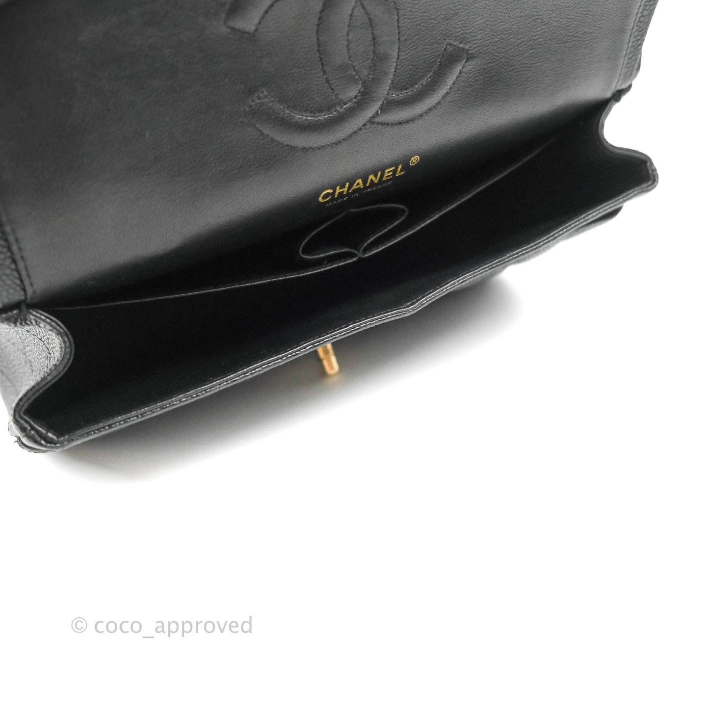 Chanel Classic M/L Medium Double Flap Black Caviar 24k Gold Hardware