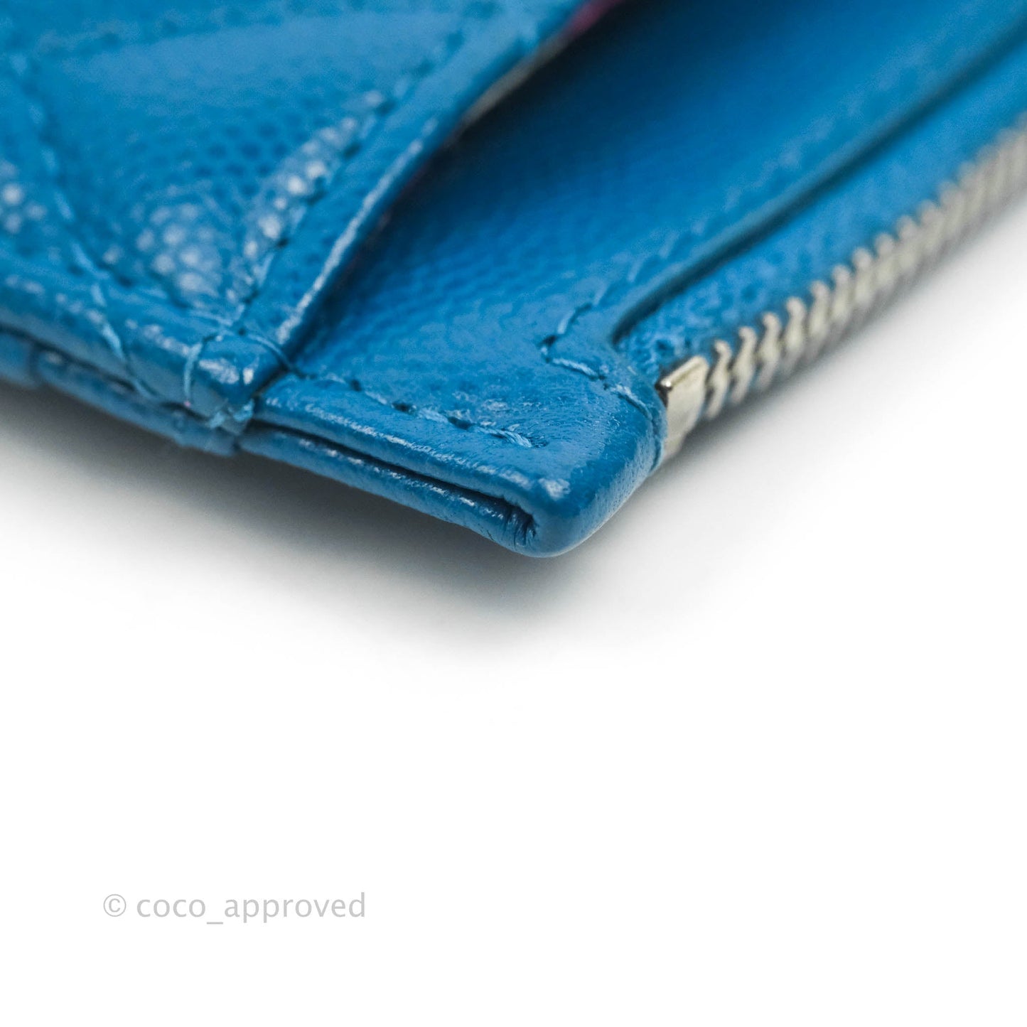 Chanel Quilted CC Zipped Card Holder Blue Caviar Silver Hardware
