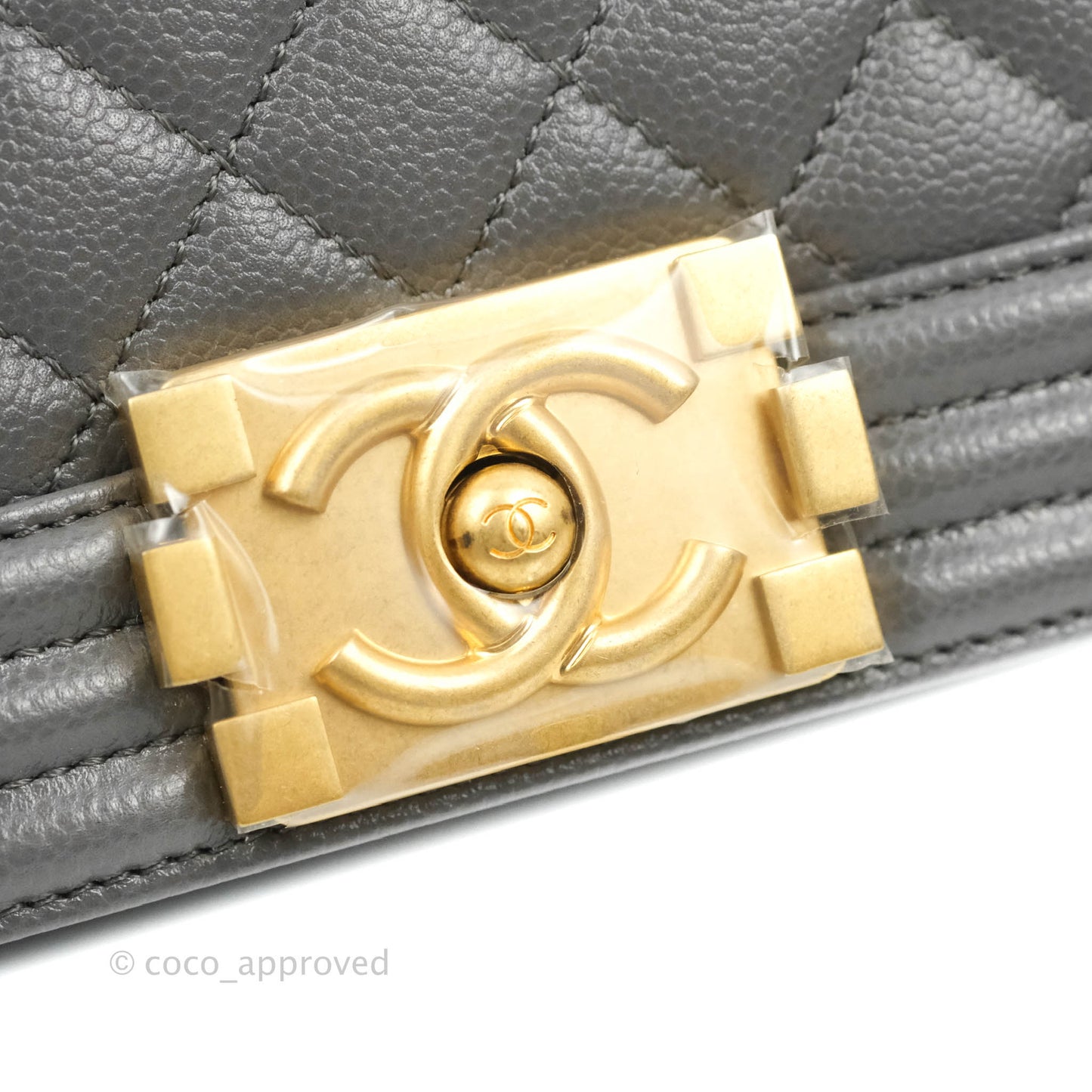 Chanel Small Boy Dark Grey Caviar Aged Gold Hardware