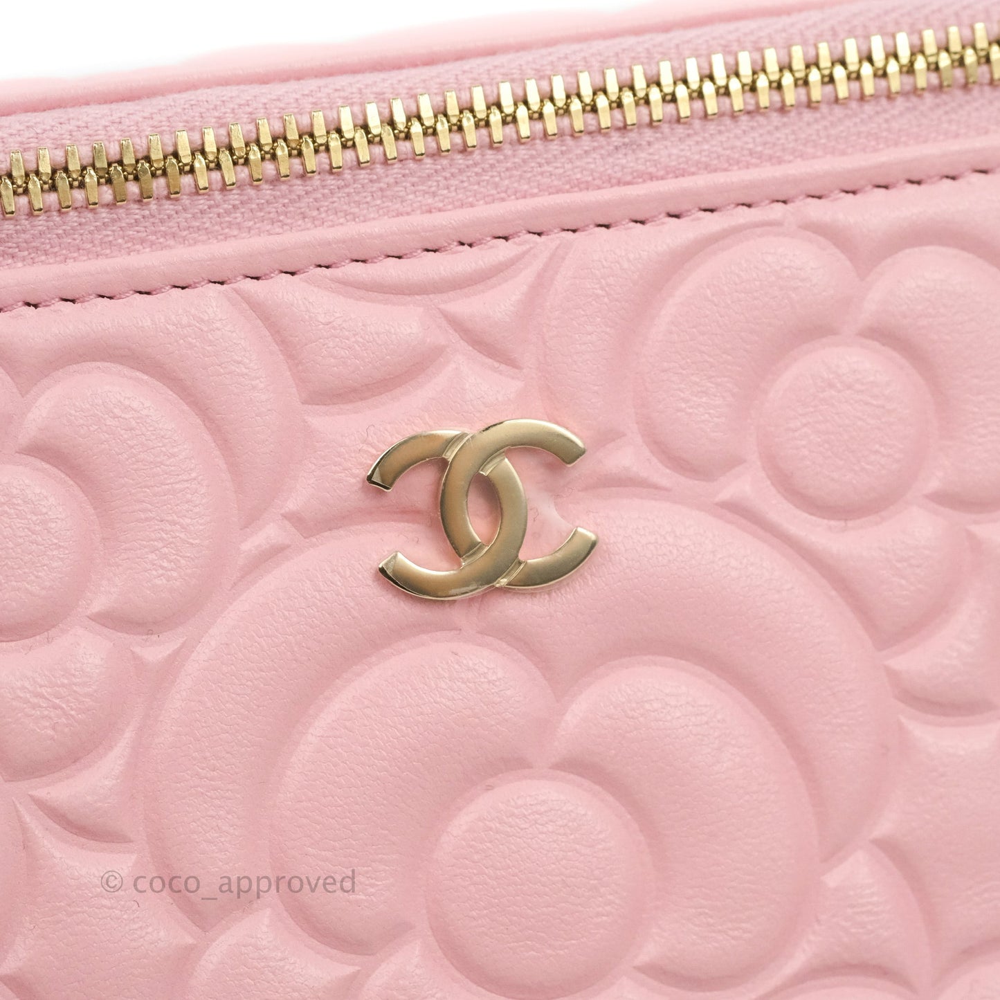 Chanel Vanity with Chain Camellia Embossed Pink Calfskin Gold Hardware