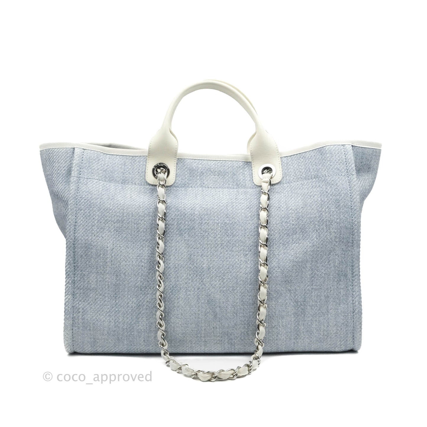 Chanel Large Deauville Light Blue Canvas Silver Hardware