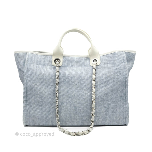 Chanel Large Deauville Light Blue Canvas Silver Hardware