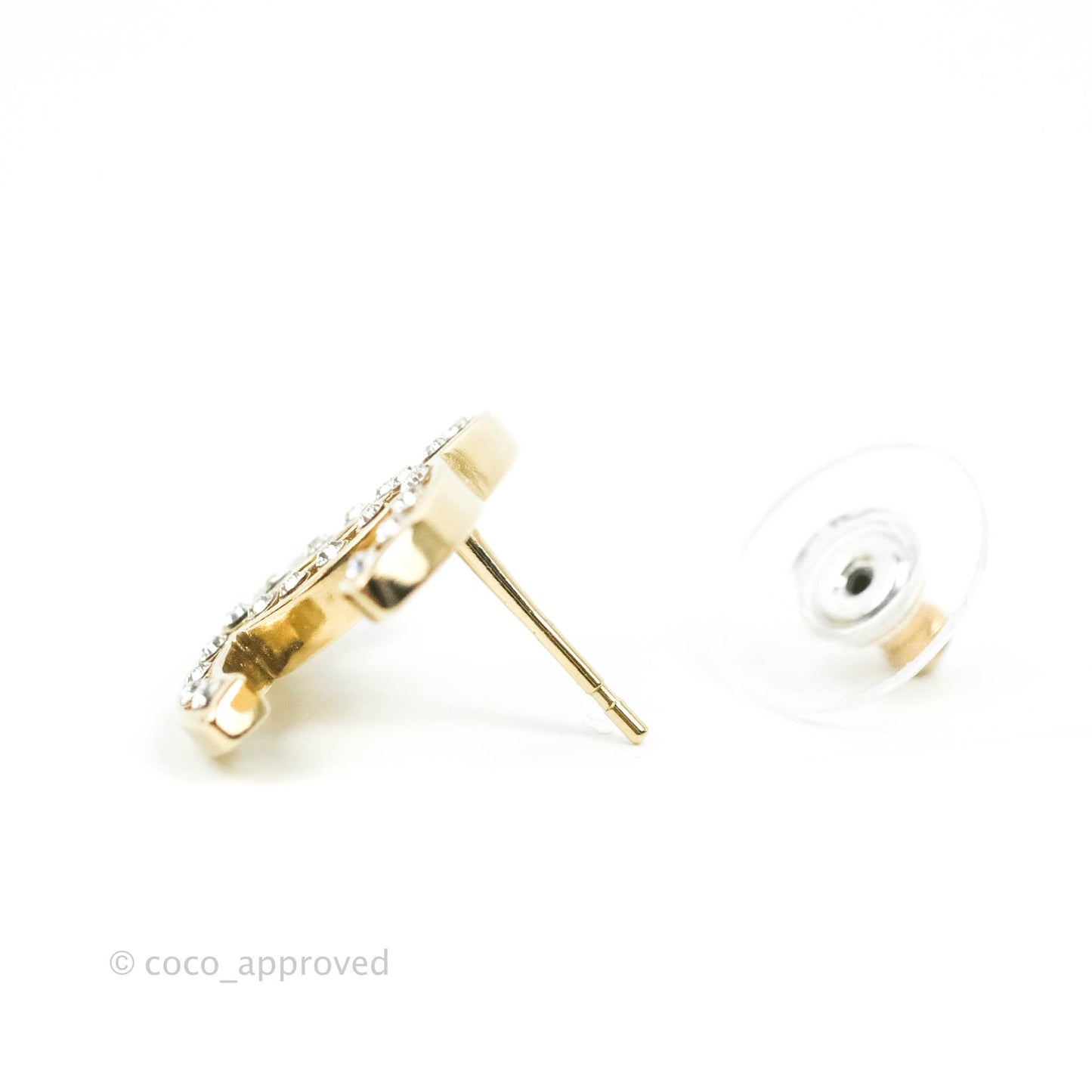 Chanel CC Crystal Earrings Gold Tone 21P