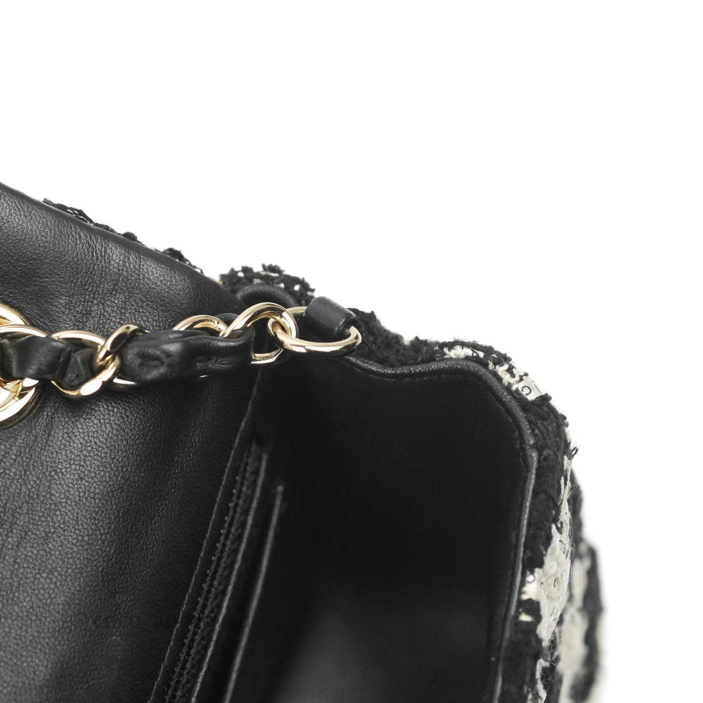 Chanel Quilted Mini Rectangular Flap Tweed Houndstooth Black & White Gold Hardware
