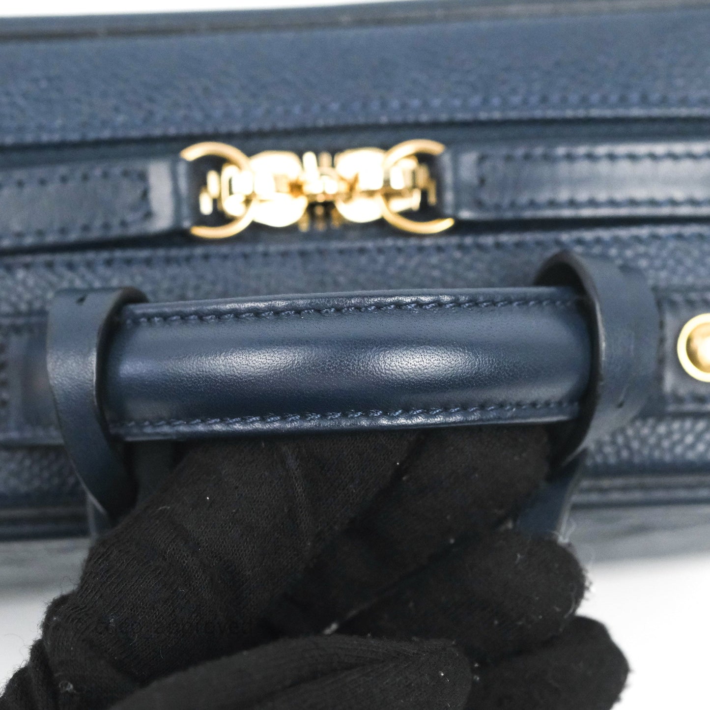 Chanel Quilted Small CC Filigree Vanity Case Navy Caviar Gold Hardware