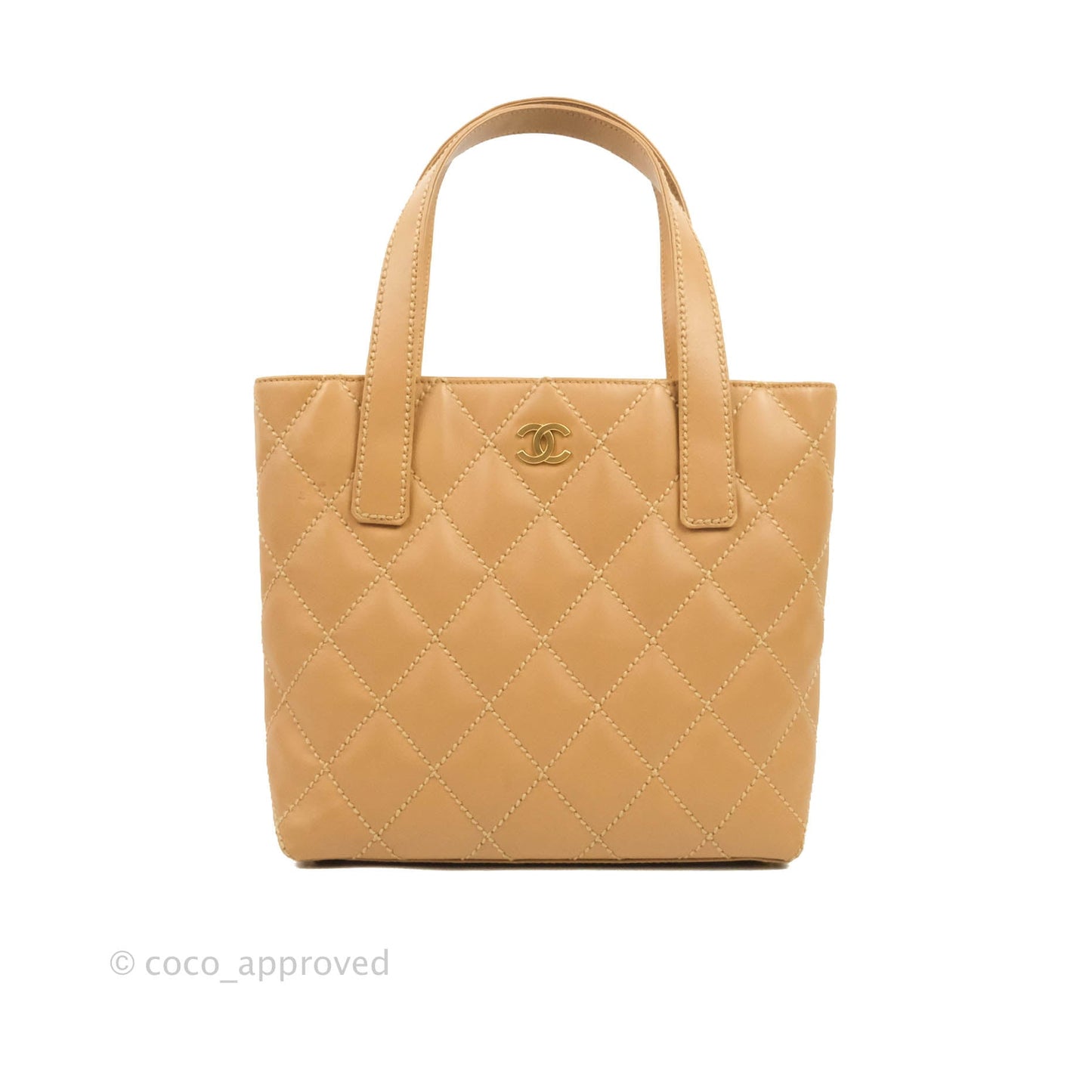 Chanel Vintage Quilted CC Tote Bag Beige Calfskin Gold Hardware