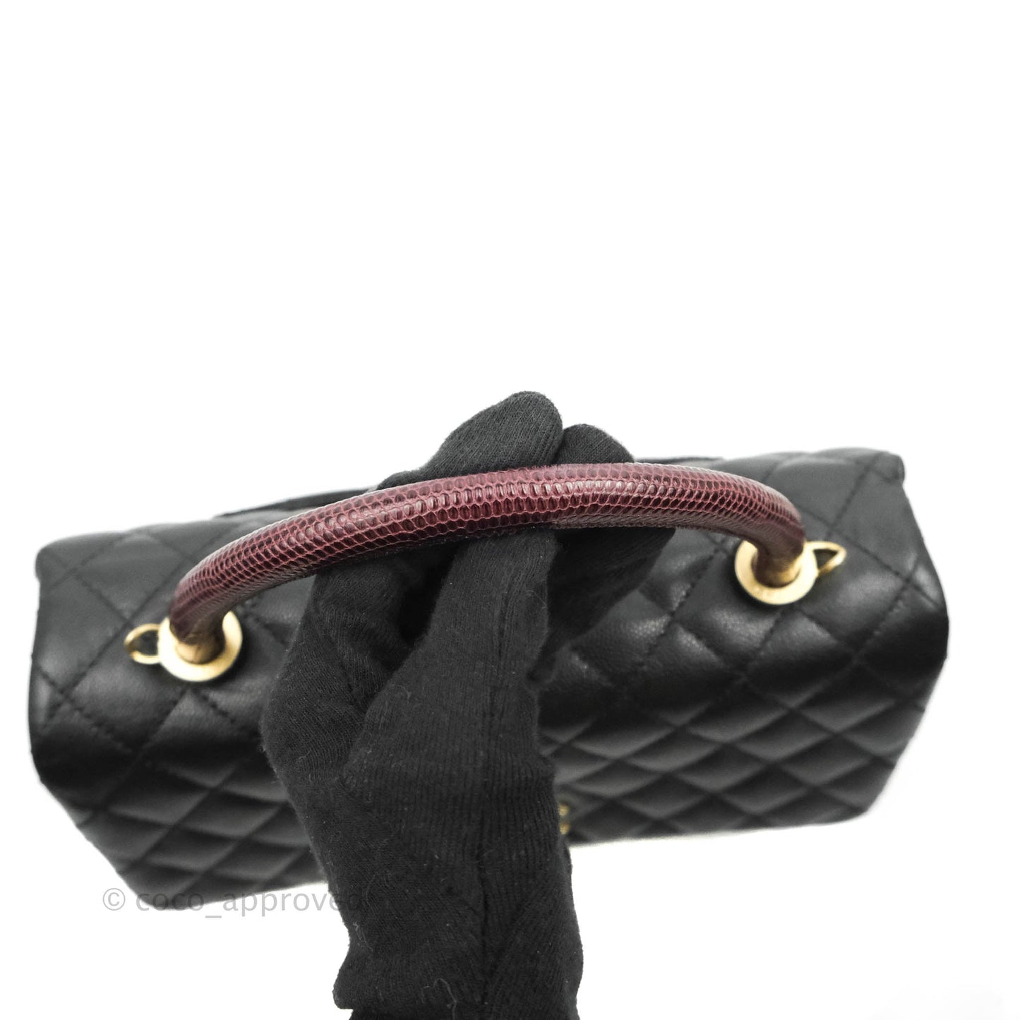 Chanel Medium Coco Handle Quilted Black Caviar Lizard Handle Gold Hardware