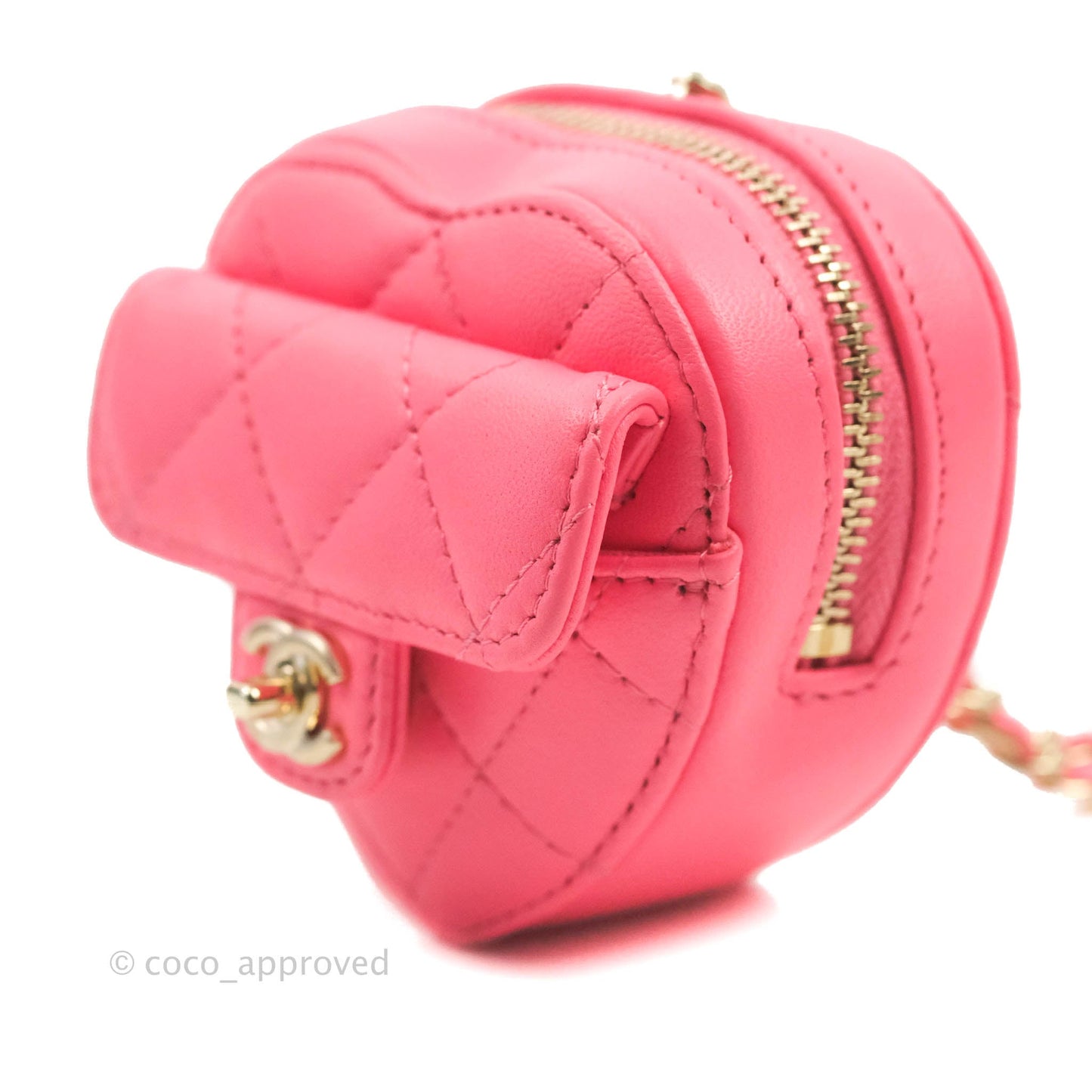 Chanel Small Heart Coin Purse Necklace Pink Lambskin Gold Hardware 22S