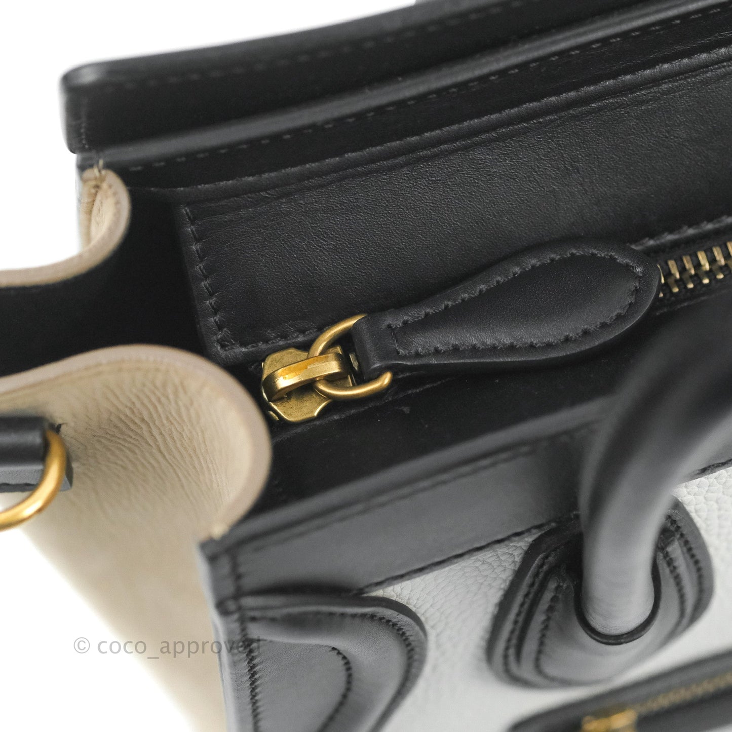 Celine Nano Luggage Bag Tricolour Dune/White/Black Grained Calfskin
