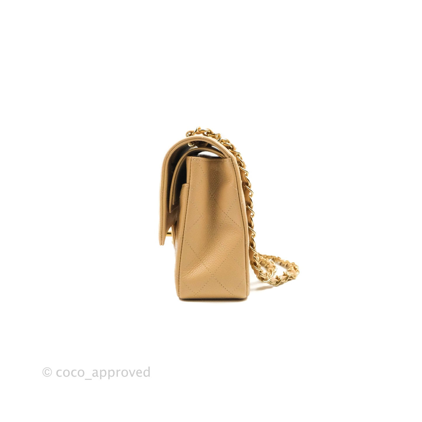 Chanel Classic M/L Medium Flap Quilted Beige Caviar Gold Hardware