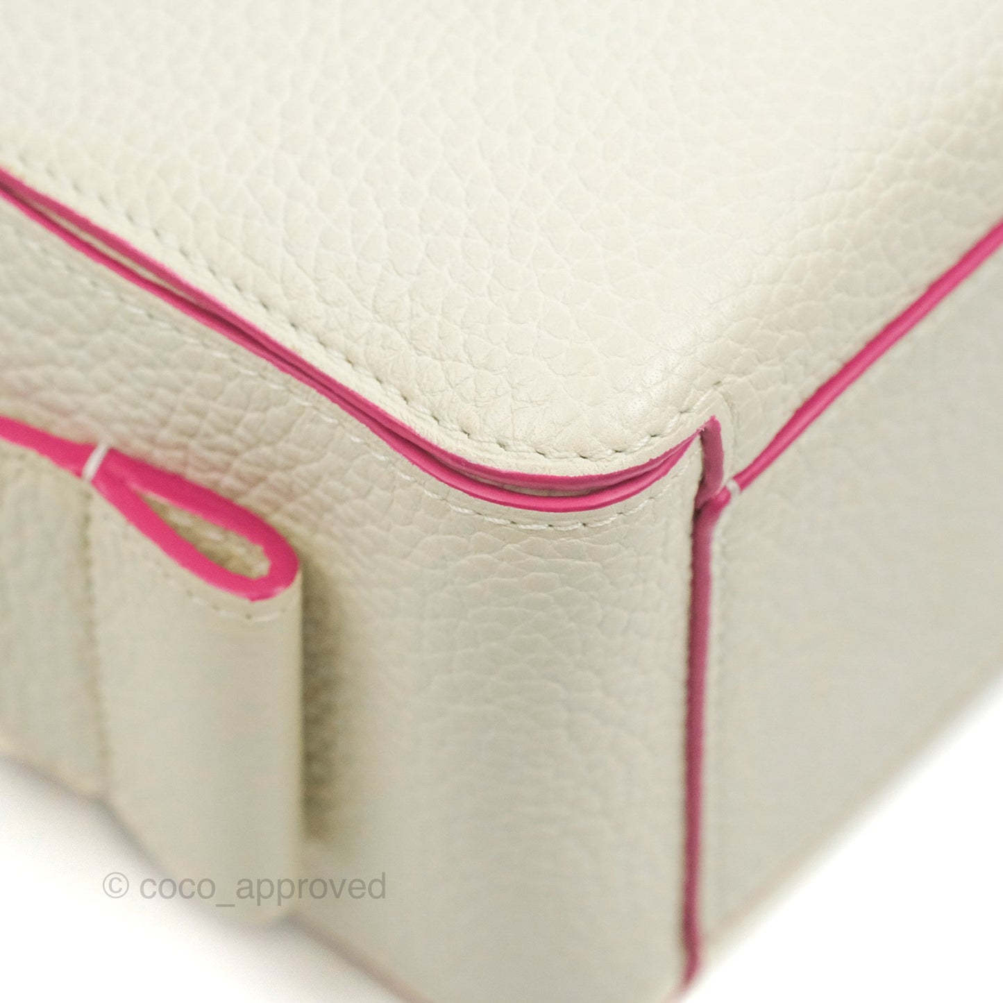 Delvaux Cool Box Mini Taurillon Soft Grained Calfskin White/Fuchsia