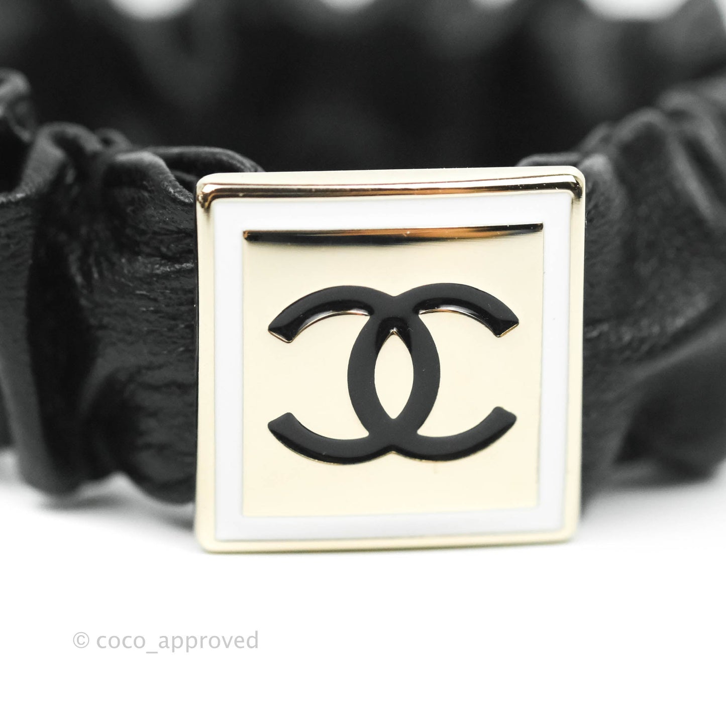 Chanel CC Black Leather Hair Accessory Gold Tone 21B
