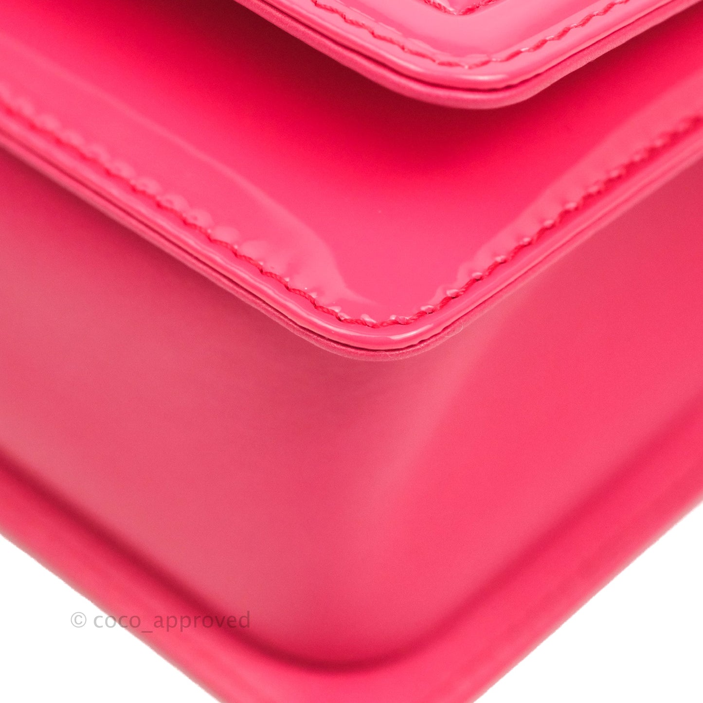 Chanel Quilted Medium Boy Bag Pink Patent Ruthenium Hardware