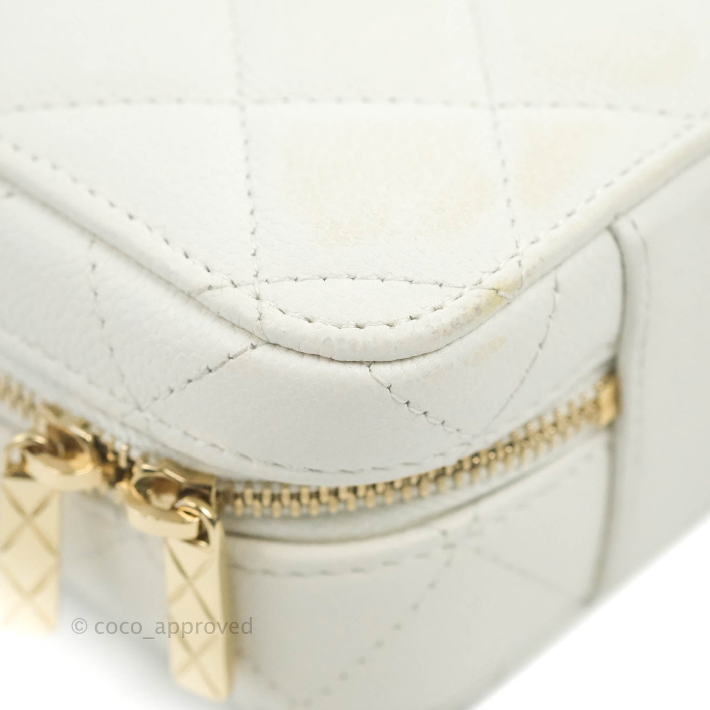 Chanel Quilted Top Handle Vanity White Caviar Gold Hardware