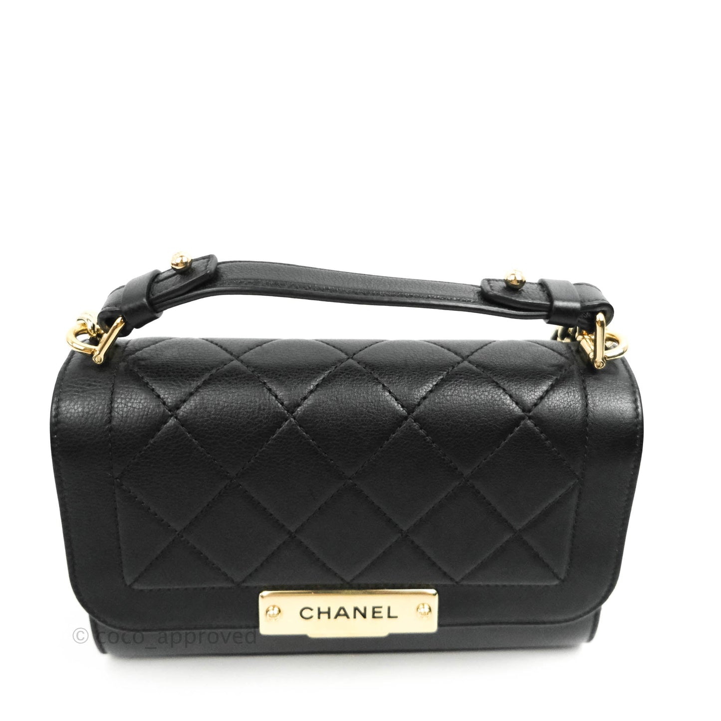 Chanel Quilted Small Label Click Flap Bag Black Grained Calfskin Gold Hardware