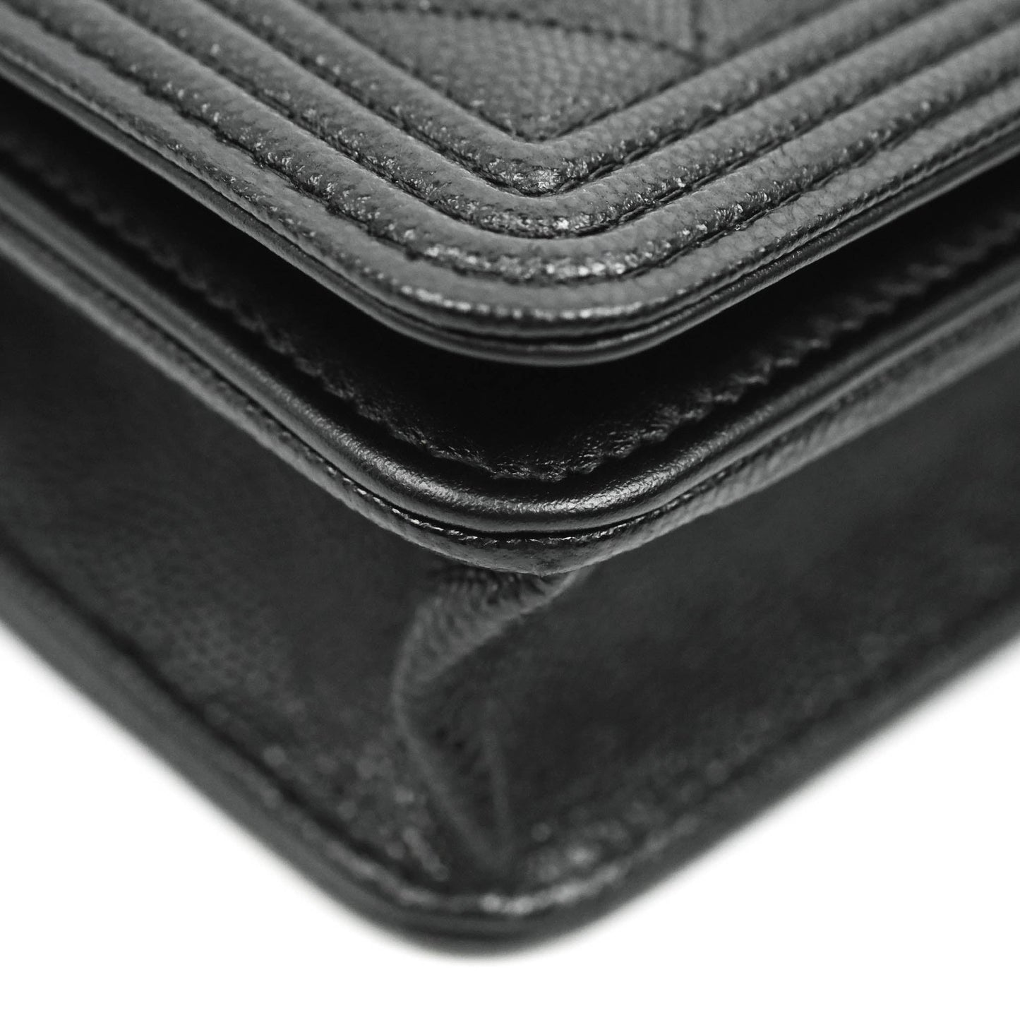 Chanel Quilted Boy Wallet on Chain WOC Black Caviar Aged Gold Hardware