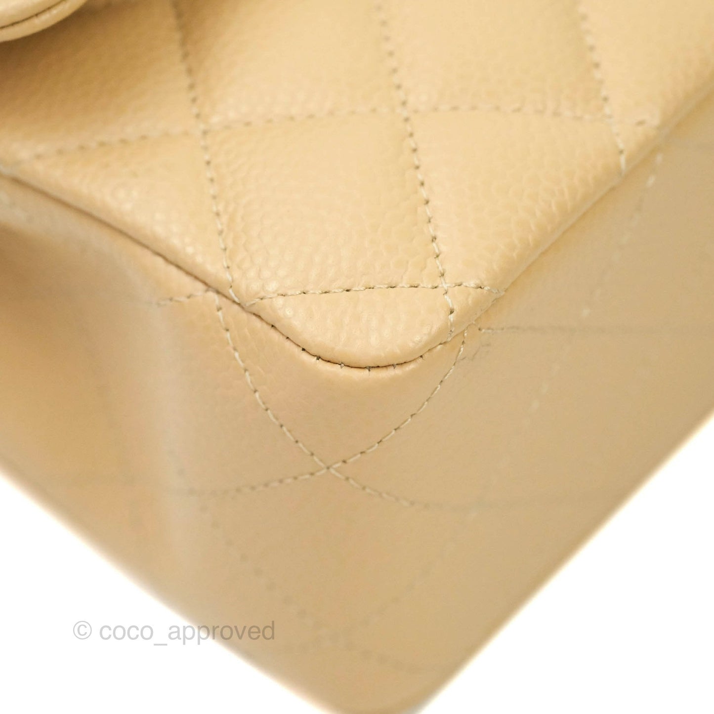 Chanel Classic M/L Medium Double Flap Beige Caviar Silver Hardware