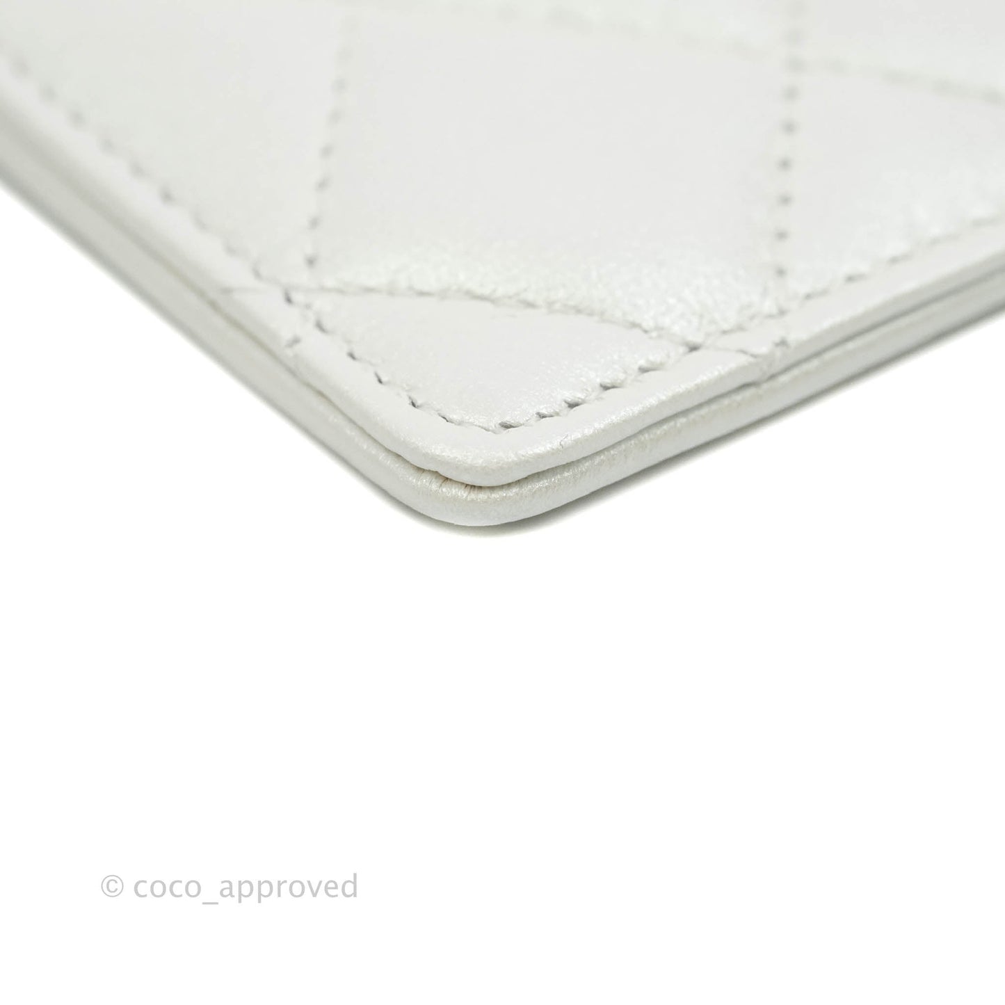 Chanel Classic Chain Card Holder Iridescent White Lambskin Silver Hardware