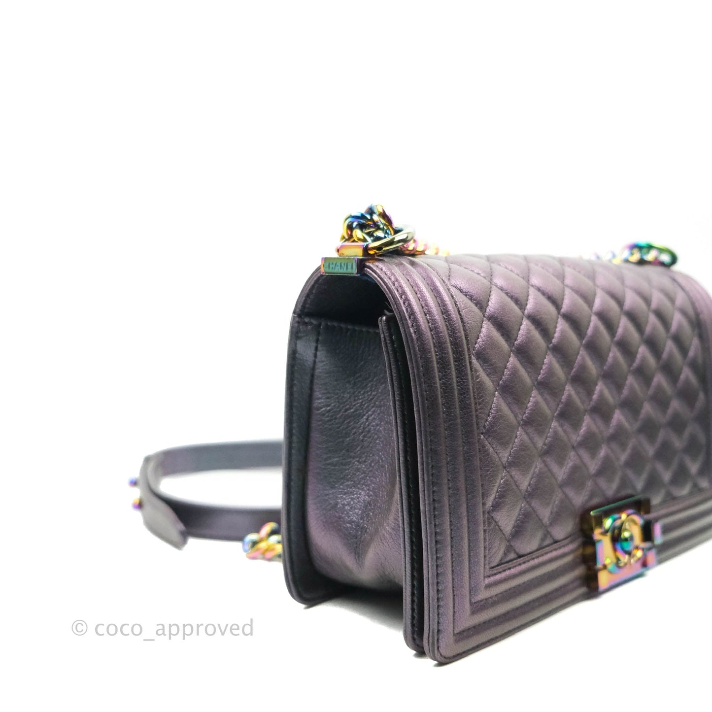 Chanel Medium Boy Bag Iridescent Purple Calfskin Mermaid Rainbow Hardware