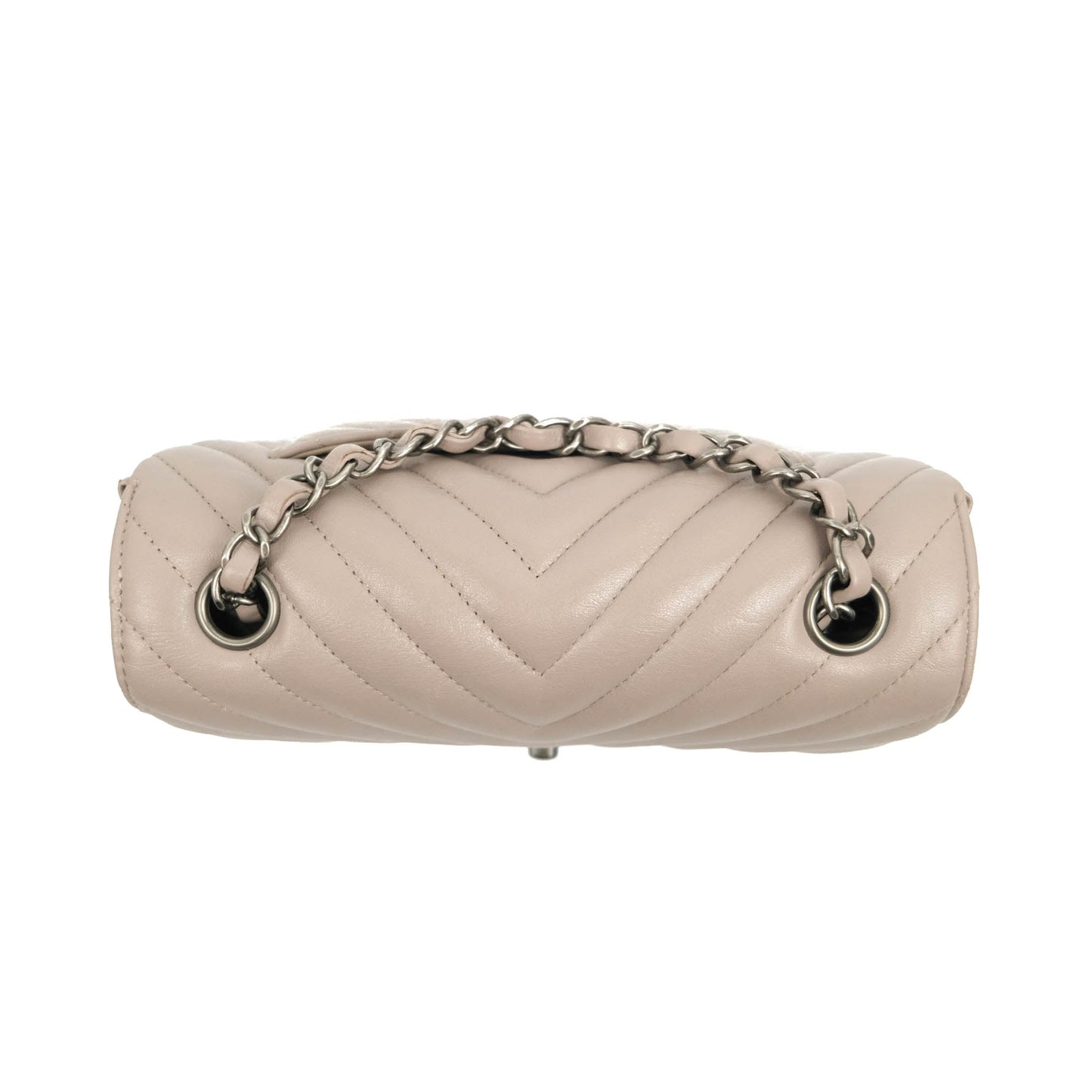 Chanel Chevron Mini Rectangular Flap Taupe Grey Calfskin Ruthenium Hardware 18B