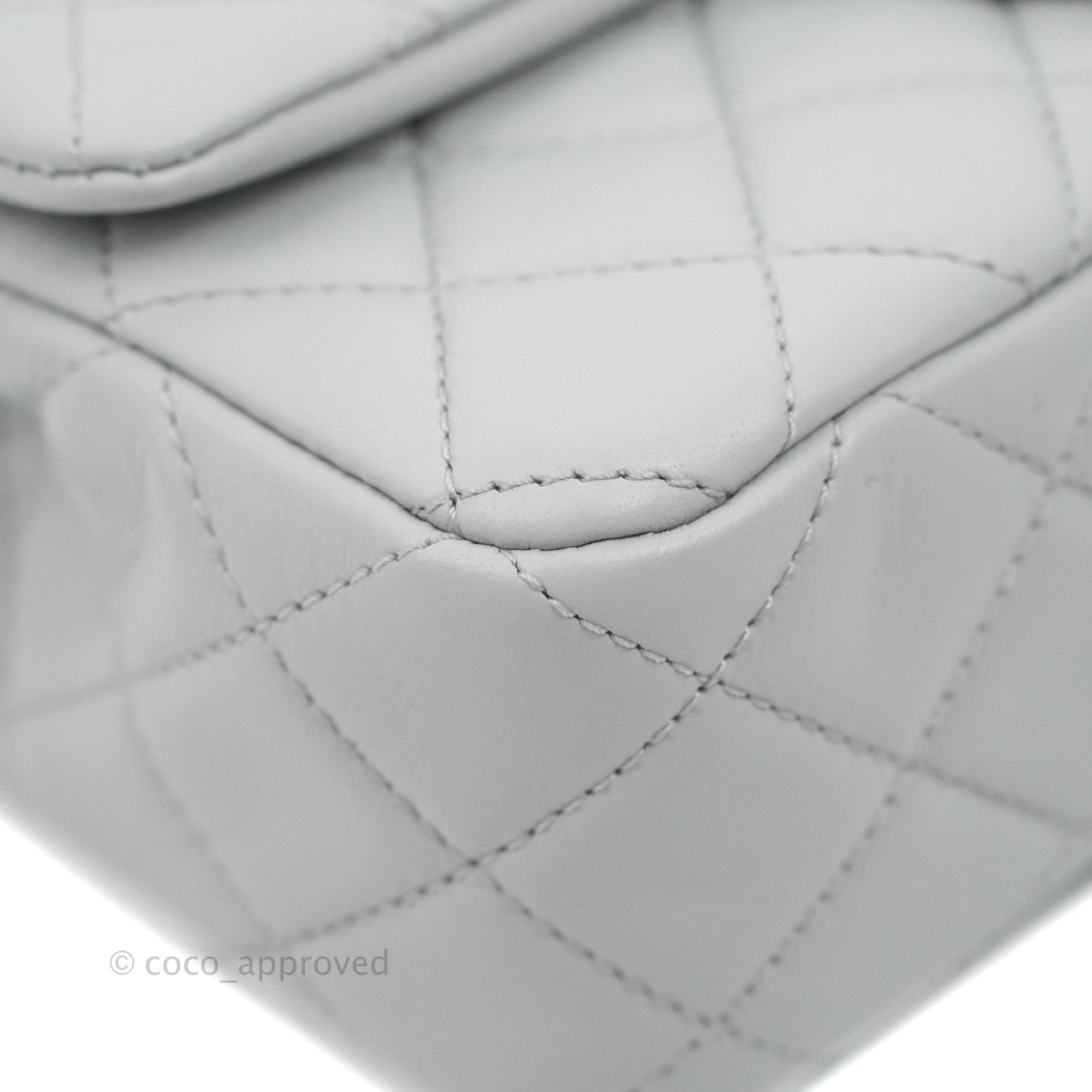 Chanel Quilted Mini Rectangular Pearl Crush Light Grey Lambskin Aged Gold Hardware