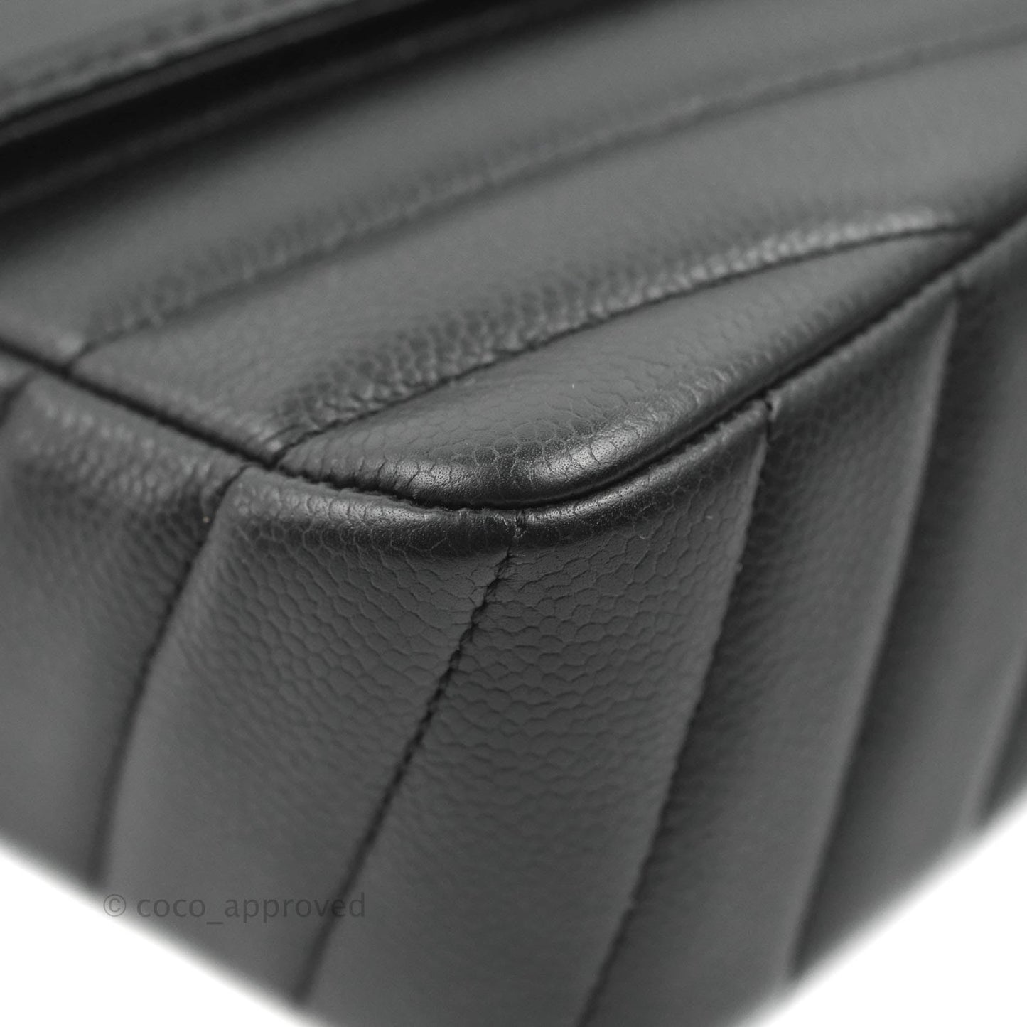Chanel Medium Chevron Quilted Flap Black Grained Calfskin Silver Hardware