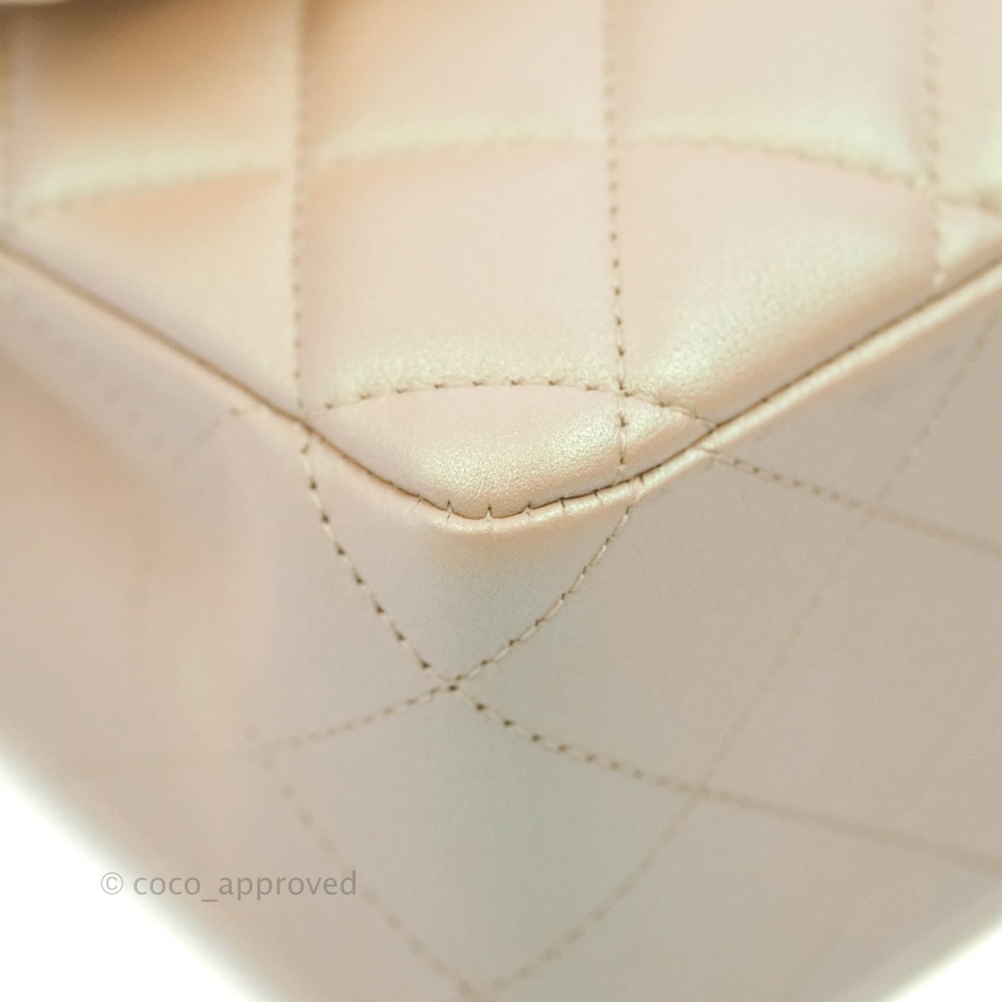 Chanel Classic M/L Medium Double Flap Iridescent Beige Calfskin Gold Hardware 21S
