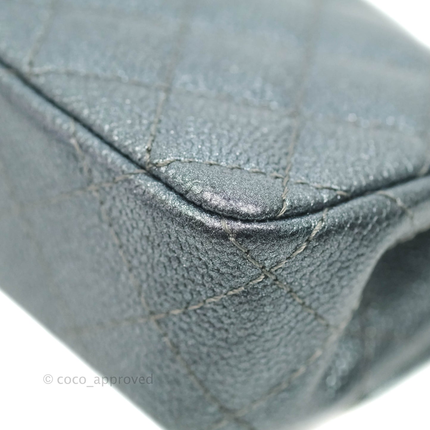 Chanel Quilted Extra Mini Rectangular Flap Metallic Dark Grey Caviar Ruthenium Hardware