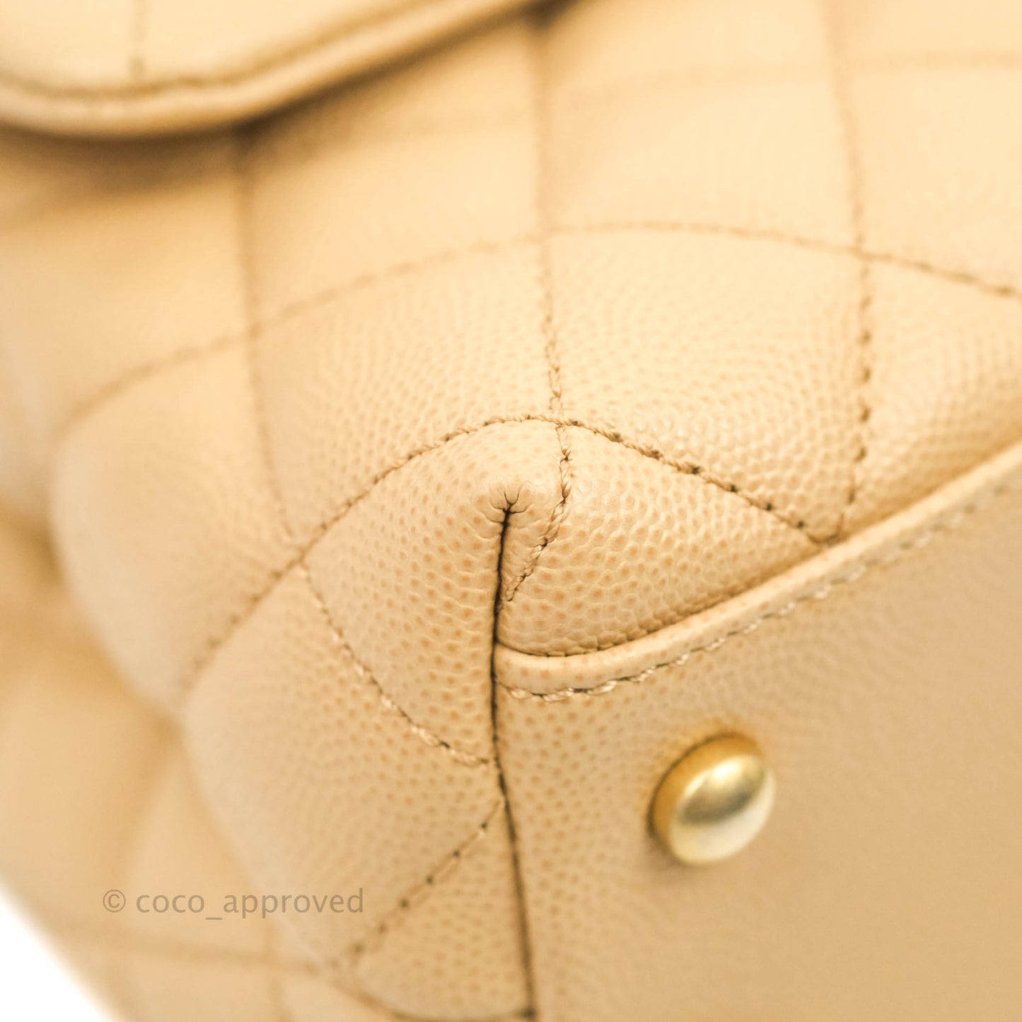 Chanel Small Coco Handle Quilted Beige Caviar Gold Hardware Lizard Embossed Handle