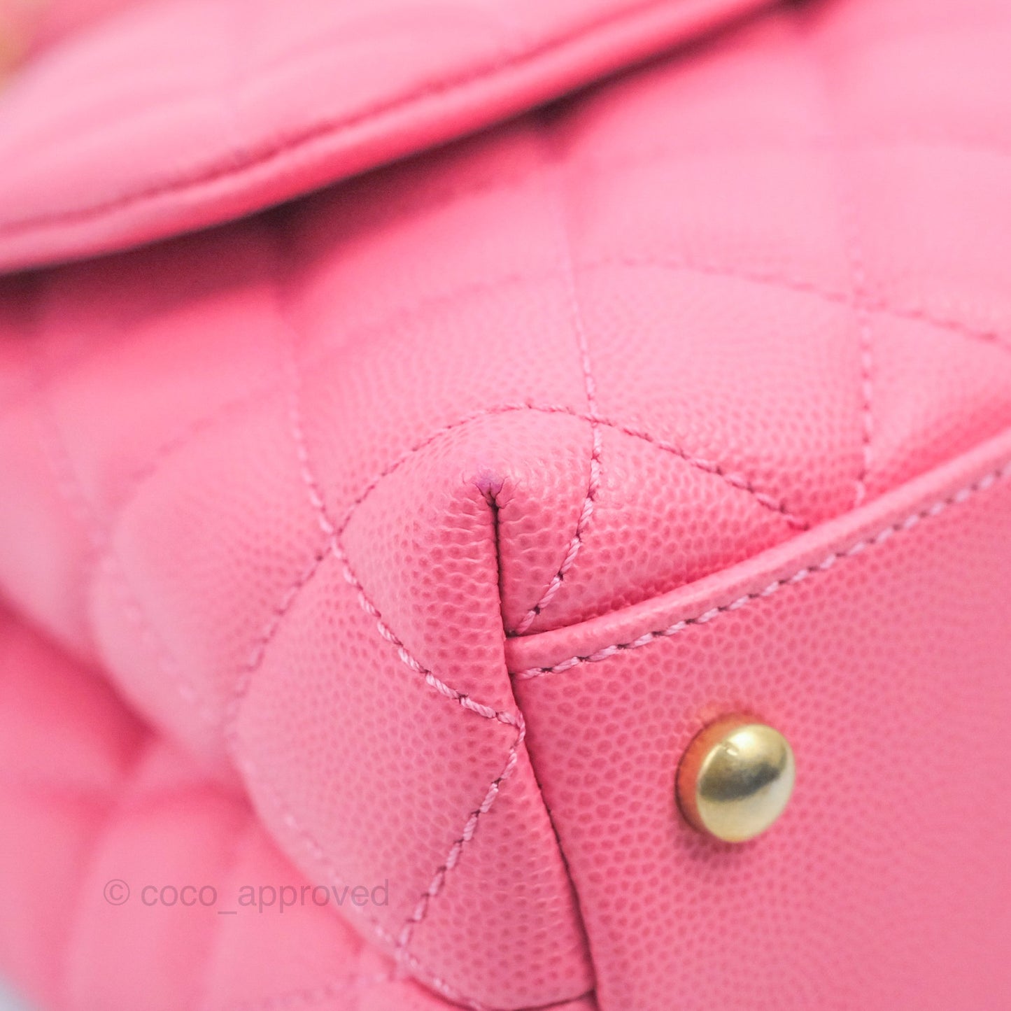 Chanel Small Coco Handle Quilted Pink Caviar Aged Gold Hardware Lizard Embossed Handle