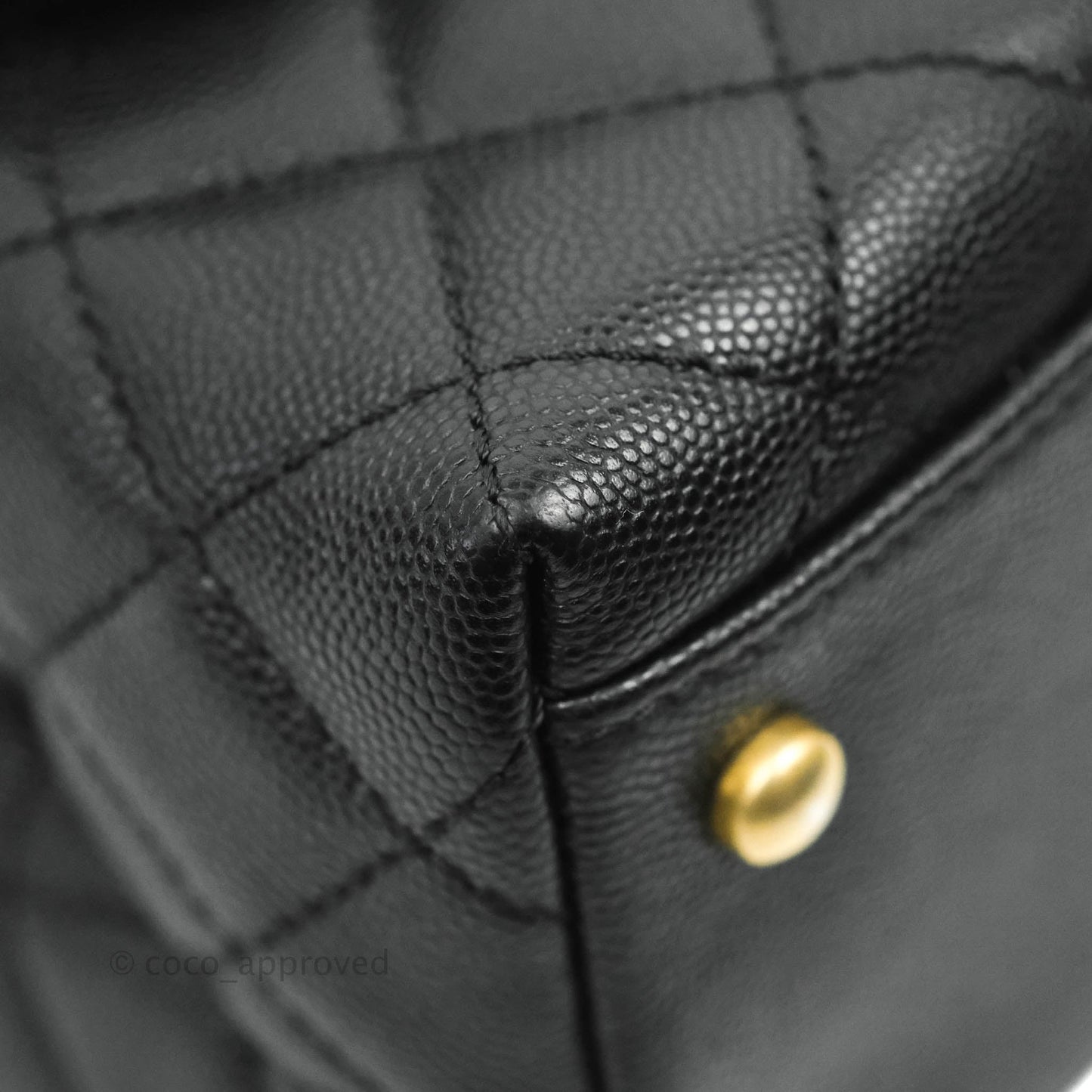 Chanel Medium Coco Handle Quilted Black Caviar Lizard Handle Gold Hardware