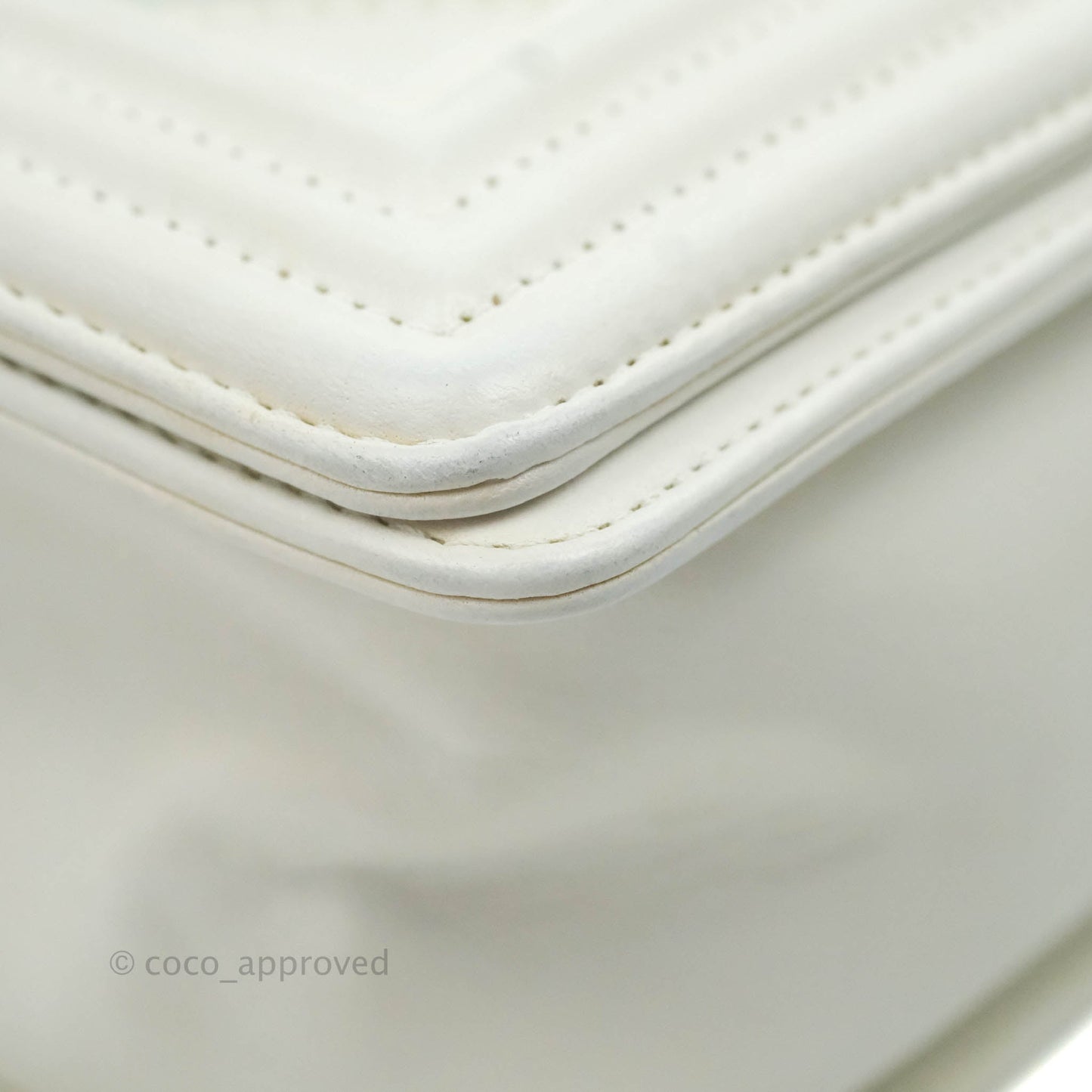 Chanel Quilted Medium Boy Flap Iridescent Chevron White Lambskin Silver Hardware