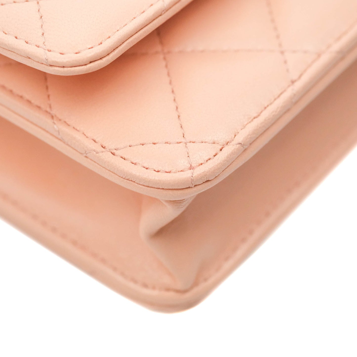 Chanel Quilted Pearl Crush Wallet on Chain WOC Light Pink Lambskin Aged Gold Hardware