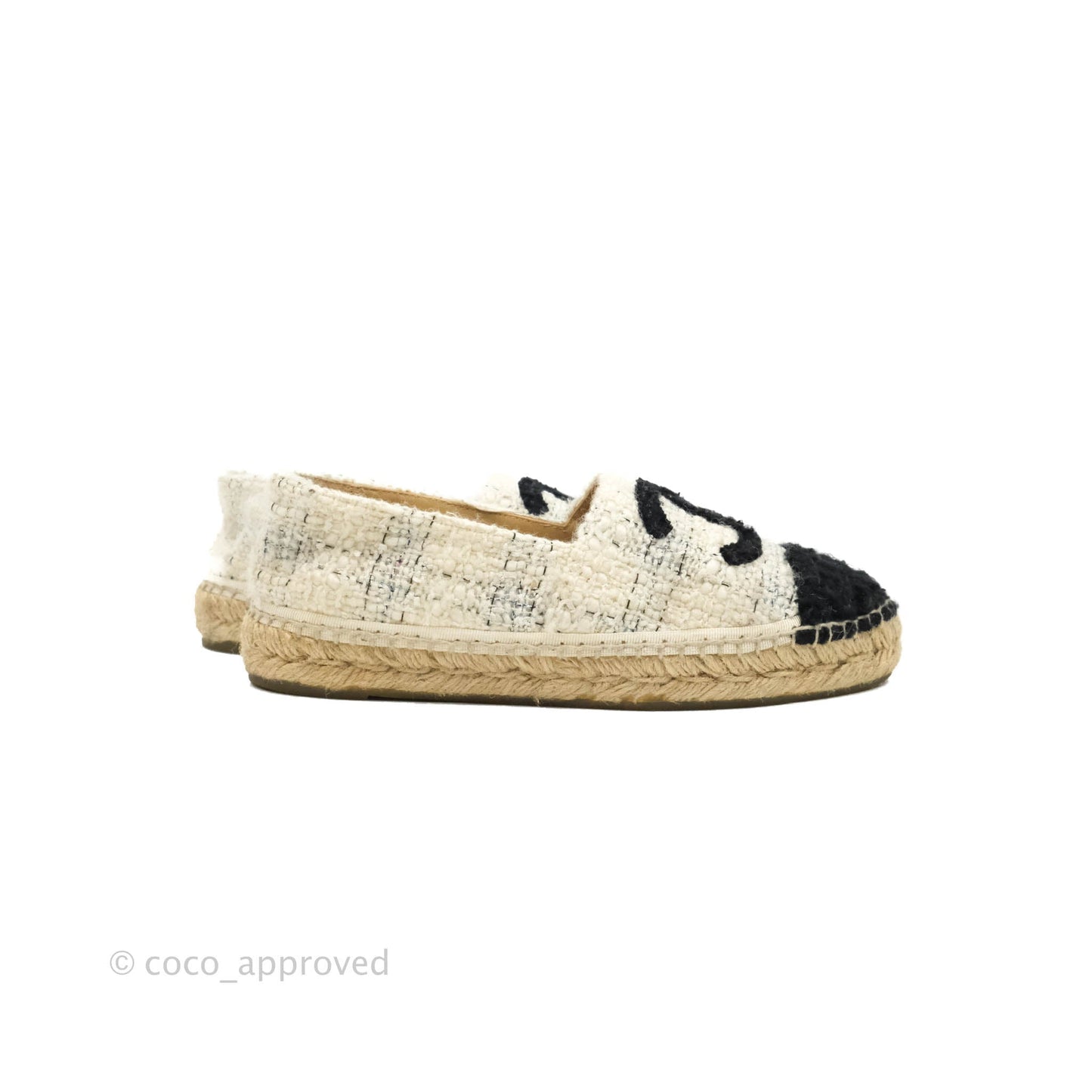 Chanel CC Espadrilles Tweed Black White Size 36