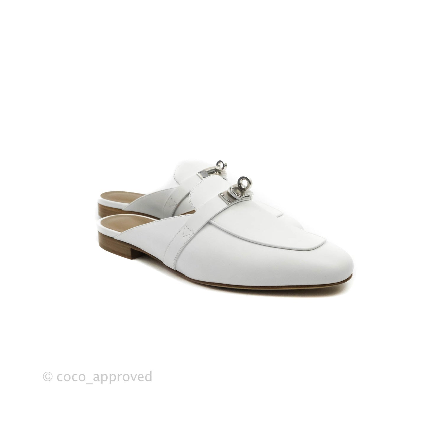 Hermès Oz Velvet Mules White Calfskin Palladium Hardware