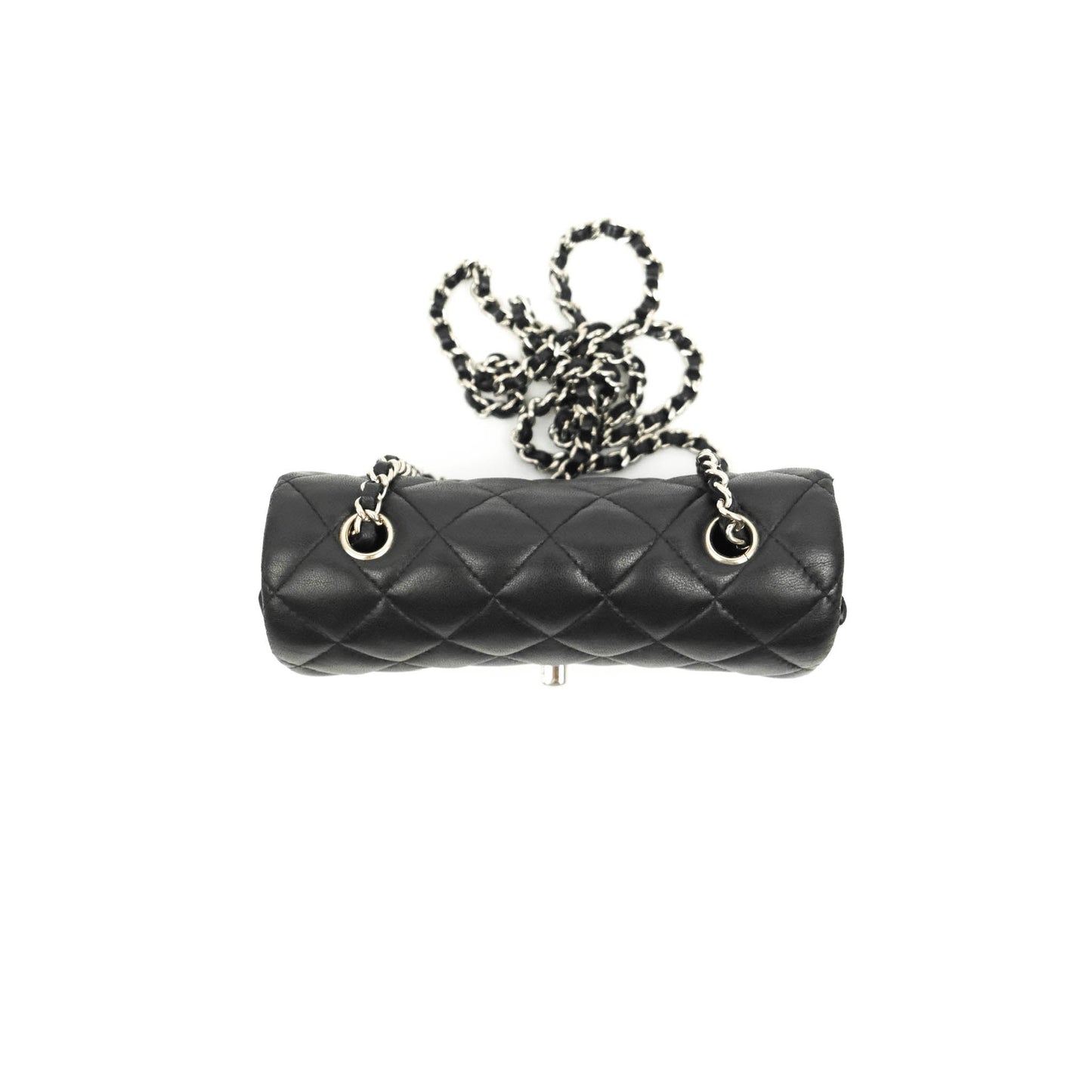 Chanel Quilted Extra Mini Rectangular Flap Black Lambskin Silver Hardware